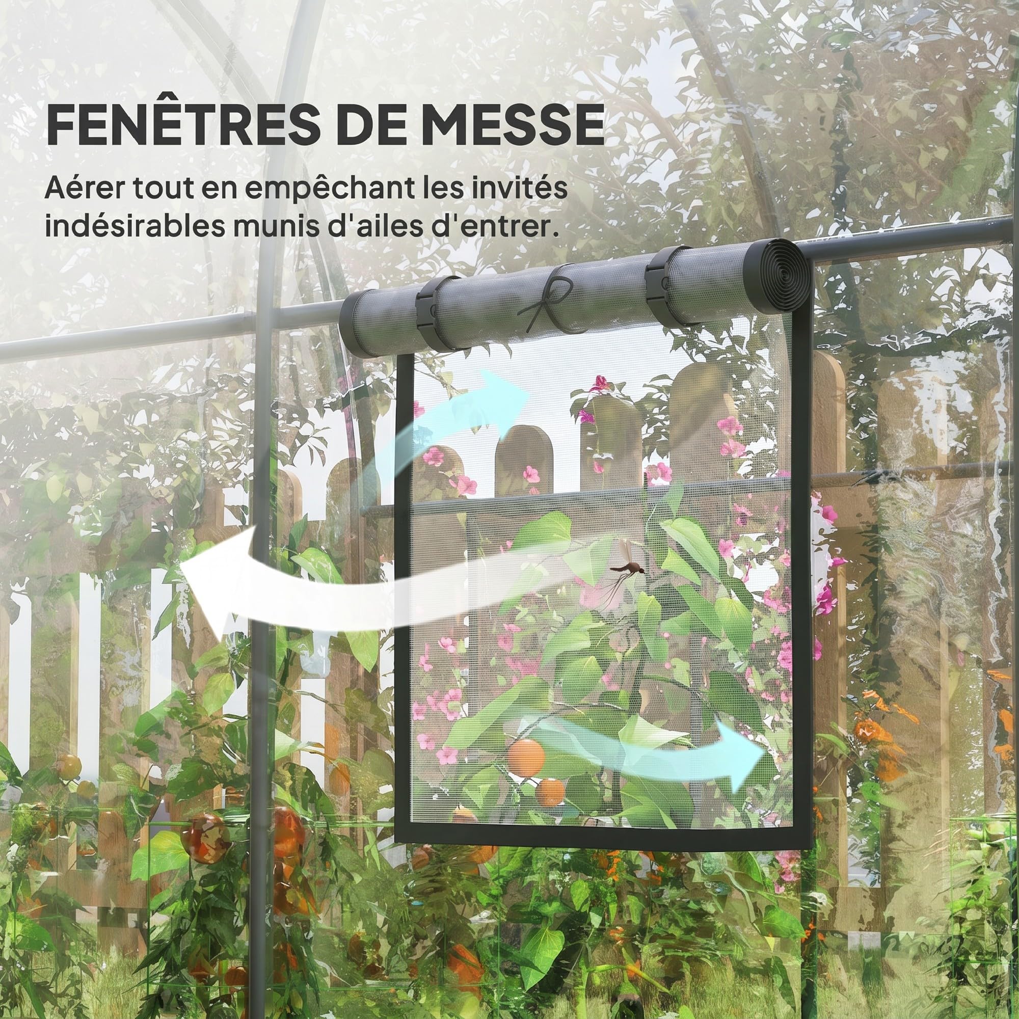 Outsunny Serre de Jardin Tunnel avec châssis Tubulaire renforcé Surface Sol 6 m² Porte zippée 2 fenêtres enroulables Serre à tomates 3L x 2l x 2H m - Transparent