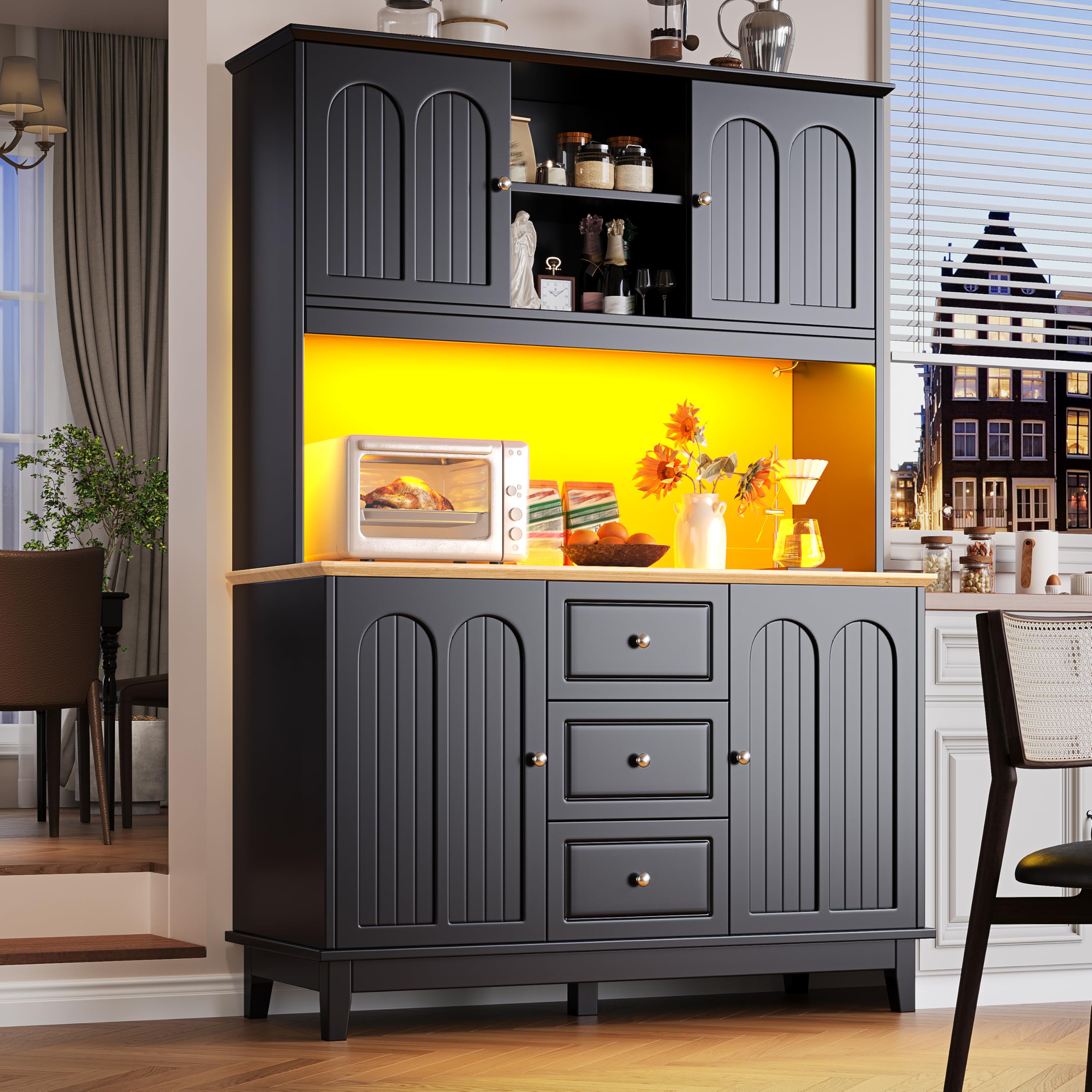Armadio alto di alta qualità, moderno, per soggiorno, cucina, 4 ante, 3 cassetti, protezione antiribaltamento, nero, naturale, 120 x 40 x 180 cm