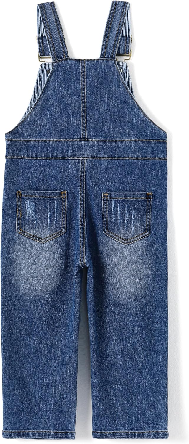 KIDSCOOL SPACE Baby Little Snap Leg/Crotch Mettal Buttons Reipped Denim Overalls - Image 2