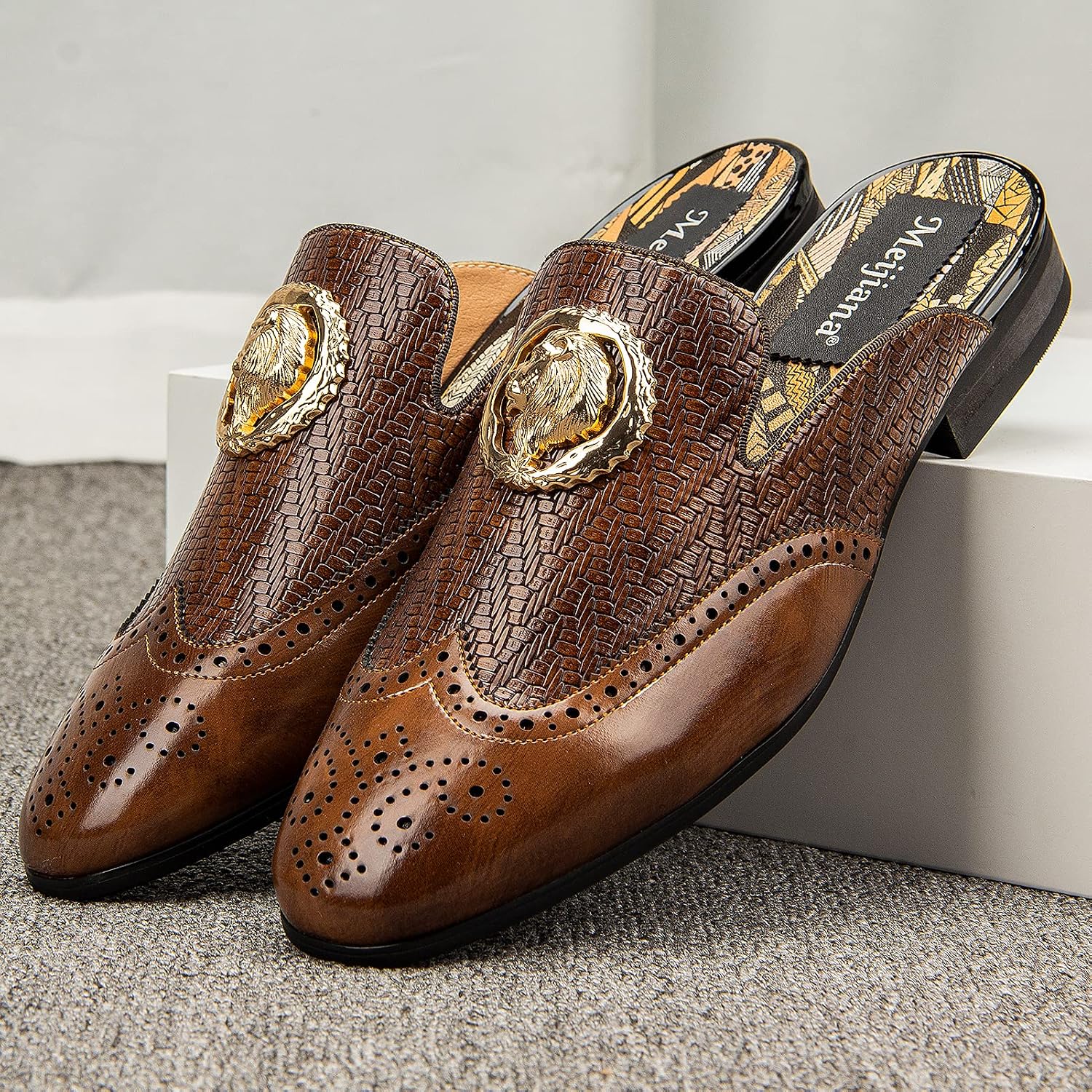 Meijiana Men's Slippers Slip-On Loafers Leather Formal Wear Casual Open Back Sandals