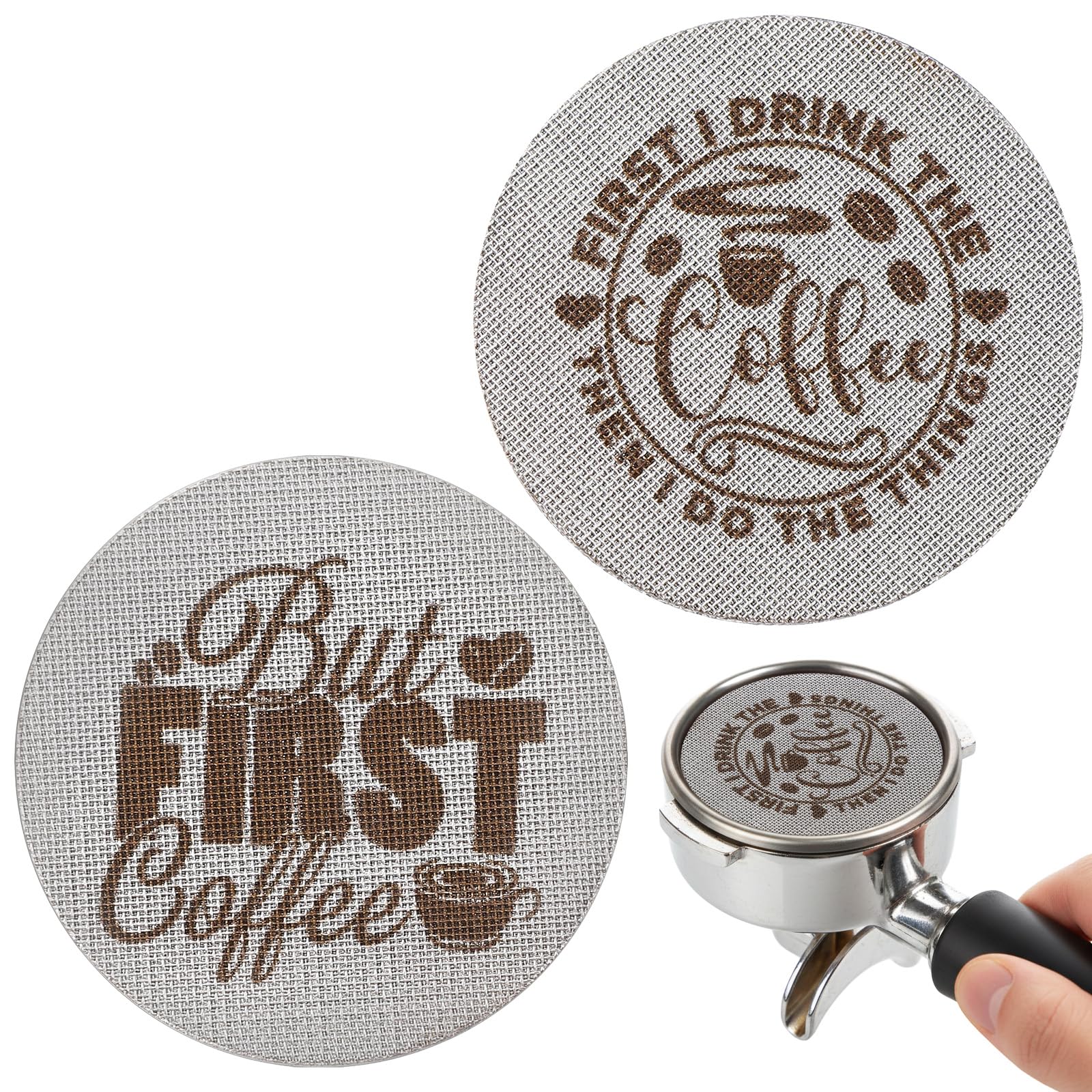 Grevosea 2 Pieces 53.3mm Espresso Puck Screen, 1.7mm Thickness 150ฮผm Reusable Espresso Filter Screen Stainless Steel Coffee Filter Mesh Plate for Espresso Portafilter Filter Basket (Style B)