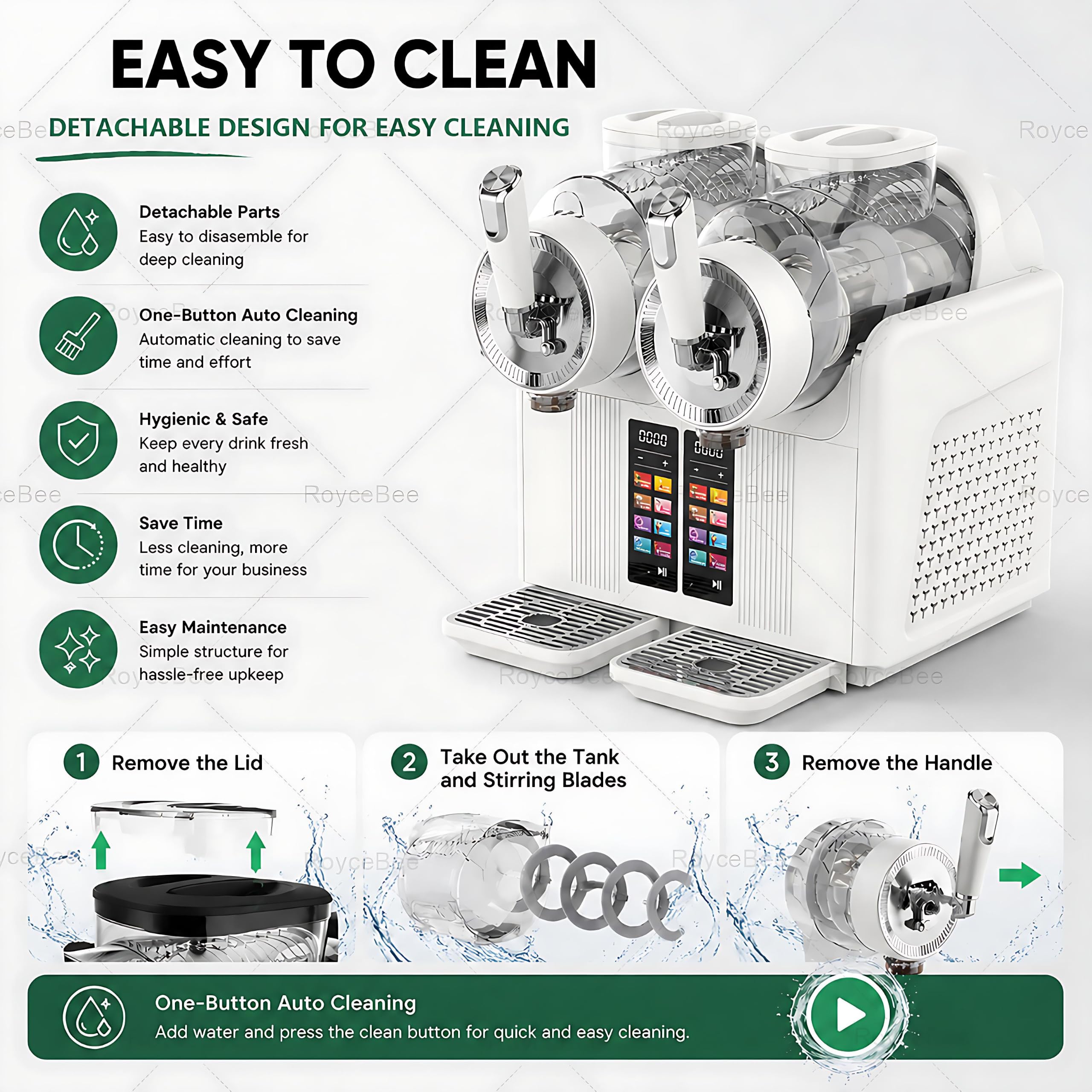 Máquina para Granizados Profesional, Máquina de Granizado con 2 Depósitos de 2L, 7 Programas Preestablecidos, Autolimpieza Automática, para Casa, Cafeterías, Bares y Restaurantes White