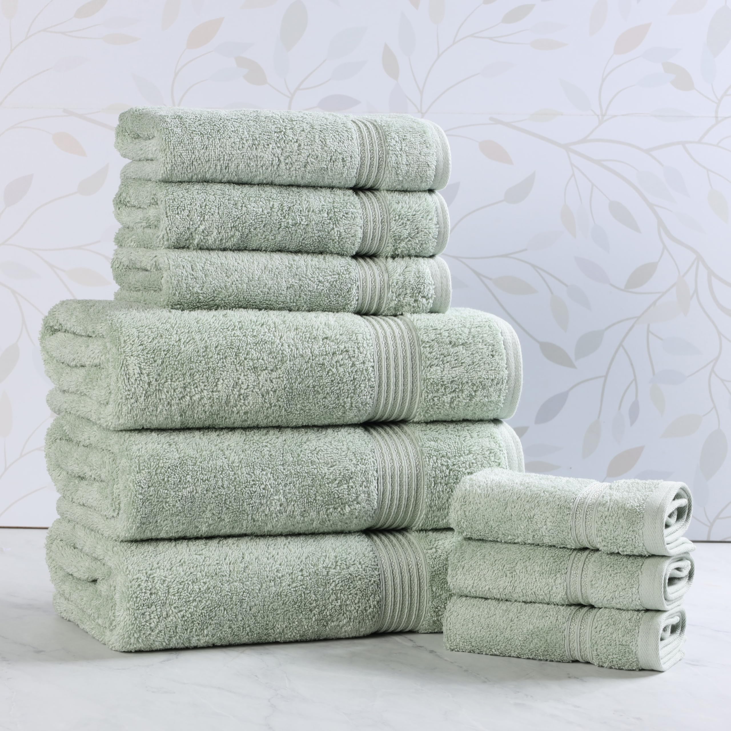 SUPERIOR Juego de toallas de algodón egipcio de 9 piezas, toallas surtidas para el baño del hogar, artículos esenciales de decoración de baño de invitados, incluye 3 toallas de baño, 3 toallas de