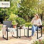 Ensemble de meubles de patio en osier Outsunny 3 pièces, ensemble bistro extérieur avec table basse en verre, coussins, meubles de conversation en rotin pour porche, balcon, gris