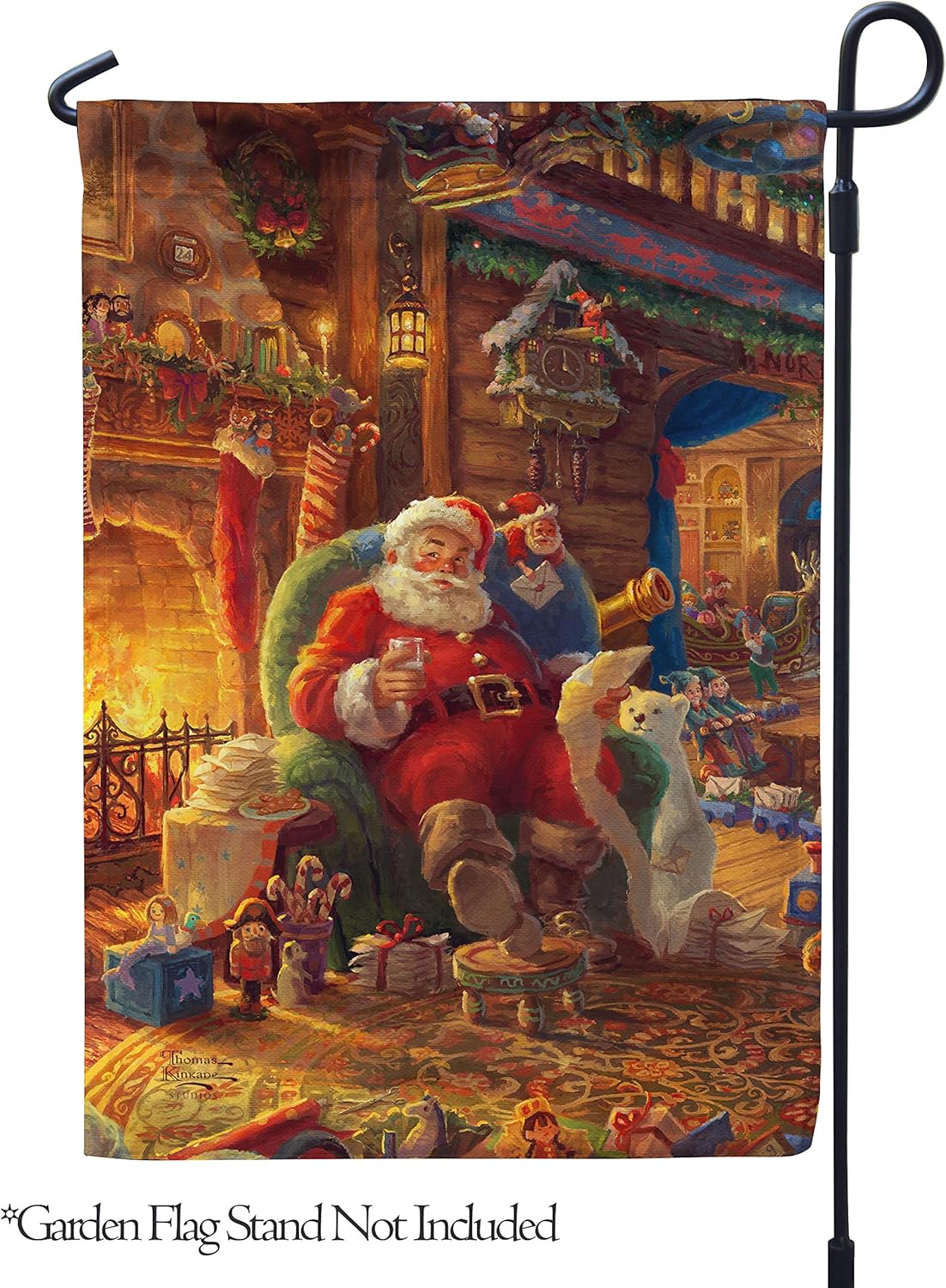 Flagology, Thomas Kinkade, Christmas, Santa's Workshop I, Outdoor, Exclusive Premium Fabric, Garden Flag (12.5" x 18")