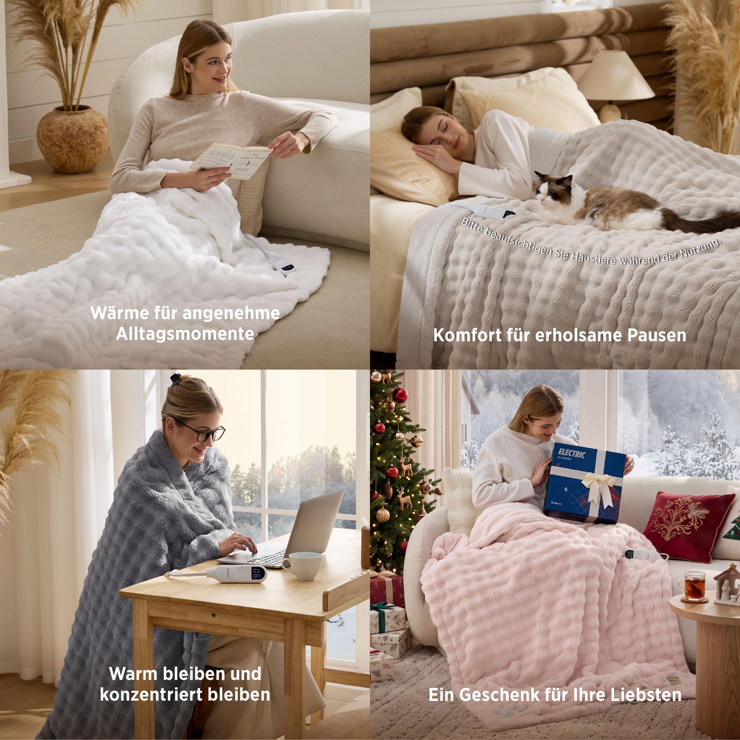BEDSURE Heizdecke Wärmedecke Kuscheldecke, Beige - 200x180cm