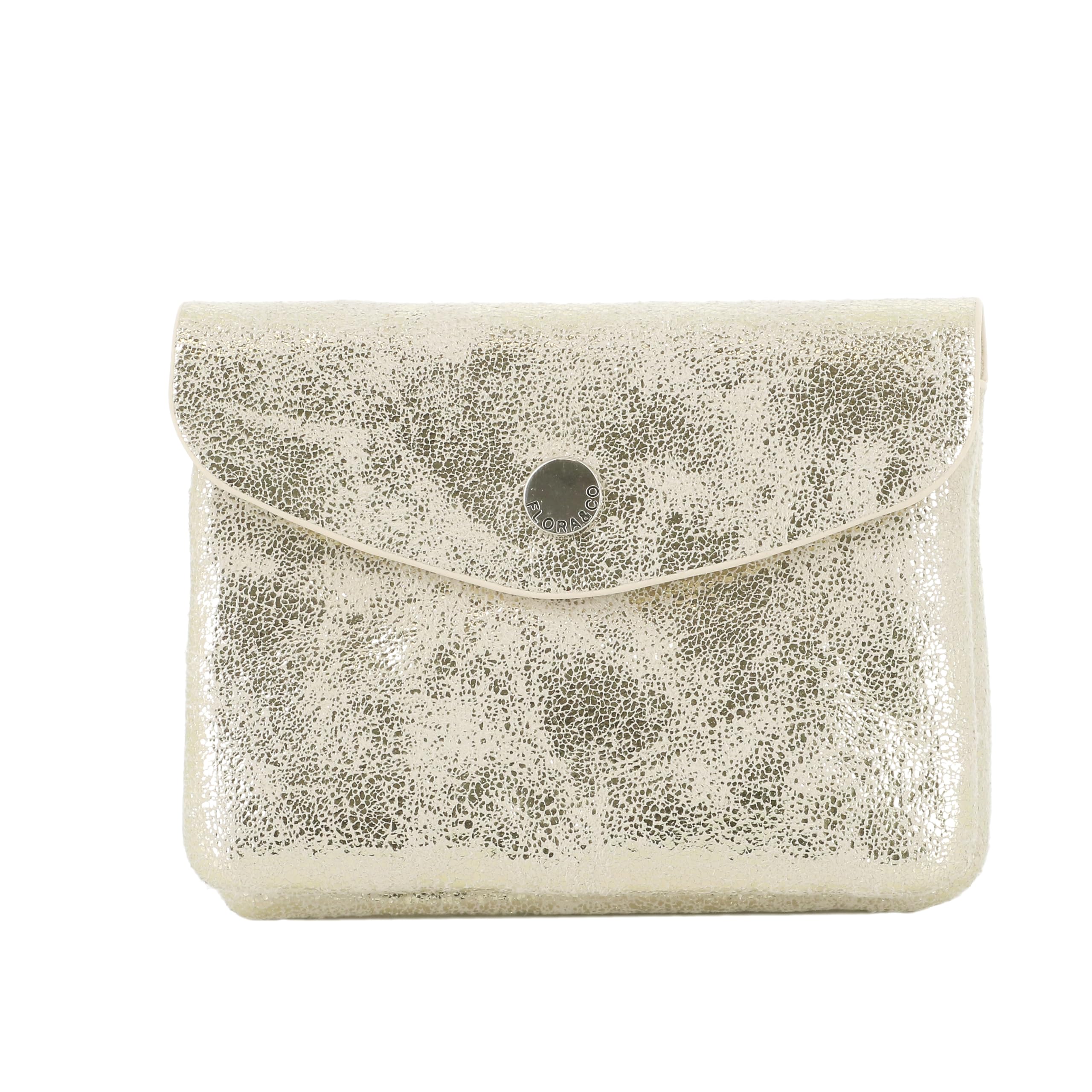 flora & co Porte-Monnaie Cartes Similicuir Suédé Brillant - Portefeuille Pochette à Magnétique Tout-en-Un Taille Petite - Pratique Léger - Or Clair