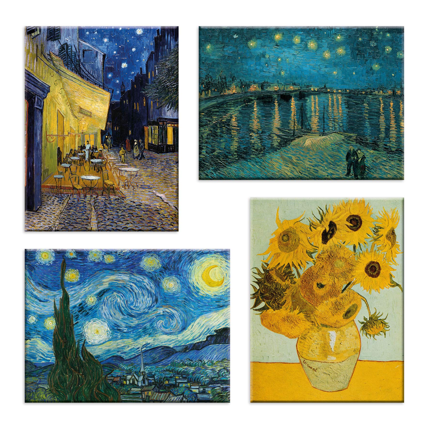 Quadri Van Gogh Vincent 4 Pezzi 40x30 cm Stampa su Tela con Telaio in Legno Arte arredo