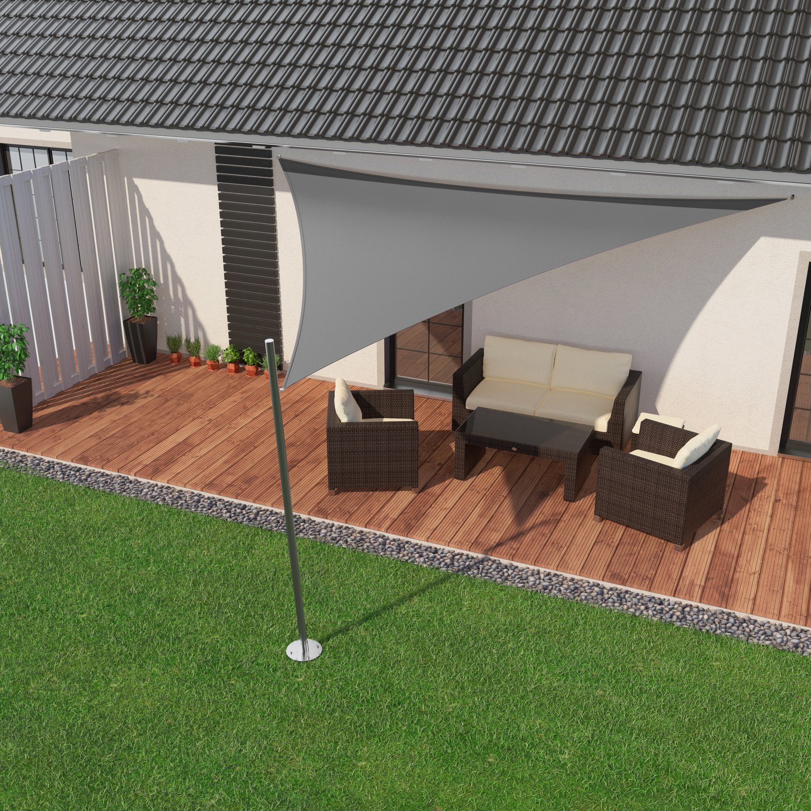 IBIZSAIL Premium Sonnensegel - Dreieck (gleichseitig) - 500 x 500 x 500 cm - GRAU