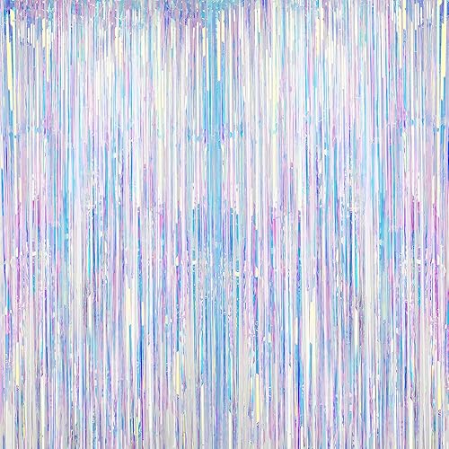 Miniatura 1 de KatchOn - Serpentinas iridiscentes de neón extra grandes – Decoraciones de fiesta iridiscentes de 3.2 x 6.5 pies | Cortina de flecos iridiscentes,