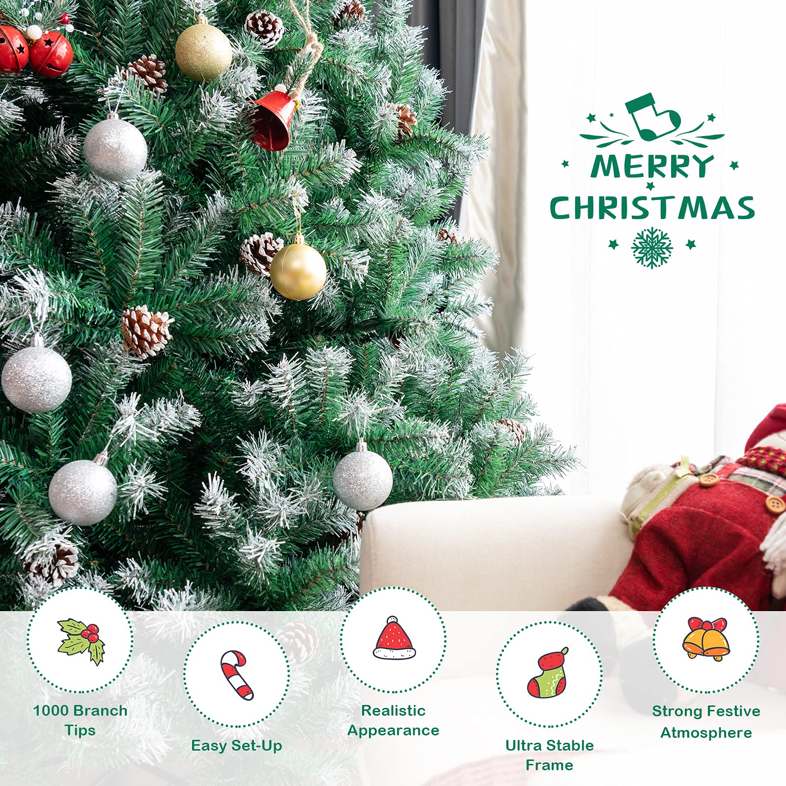 Goplus 6ft PreDecorated Christmas Tree, Artificial Hinged Unlit Xmas