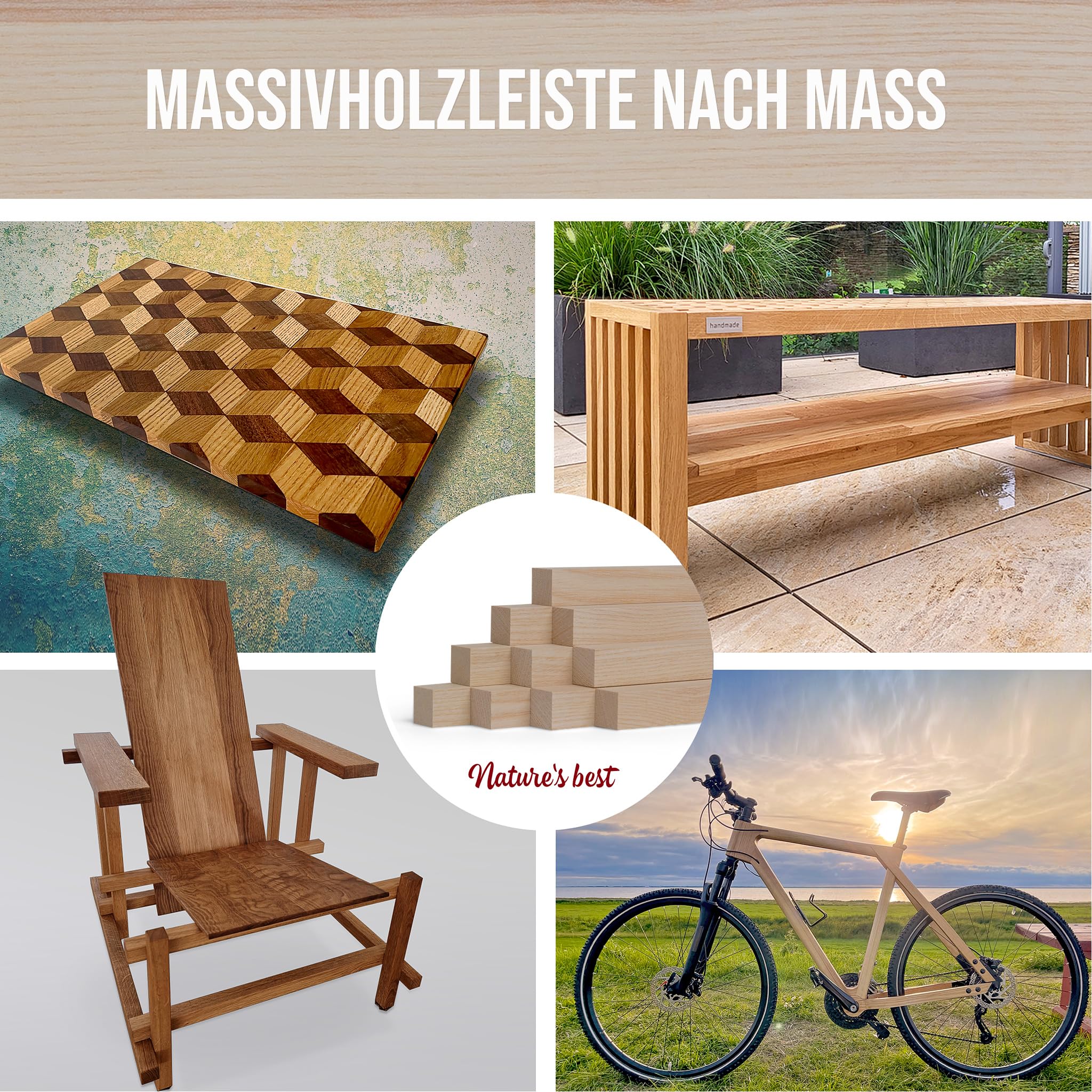 10er‑Set Holzleisten Esche gehobelt 40 × 40 × 500 mm – Massivholzleisten naturbelassen & verleimfertig – für Möbelbau, Innenausbau & DIY‑Projekte