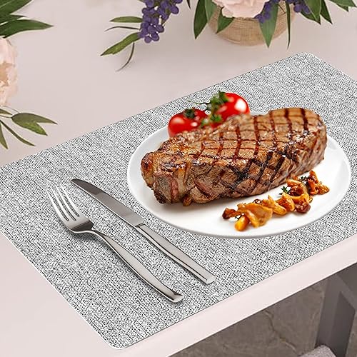 Miniatura 6 de DOLOPL Juego de 6 manteles individuales de piel sintética color gris claro, resistentes al calor, para mesa de comedor, impermeables, a prueba de