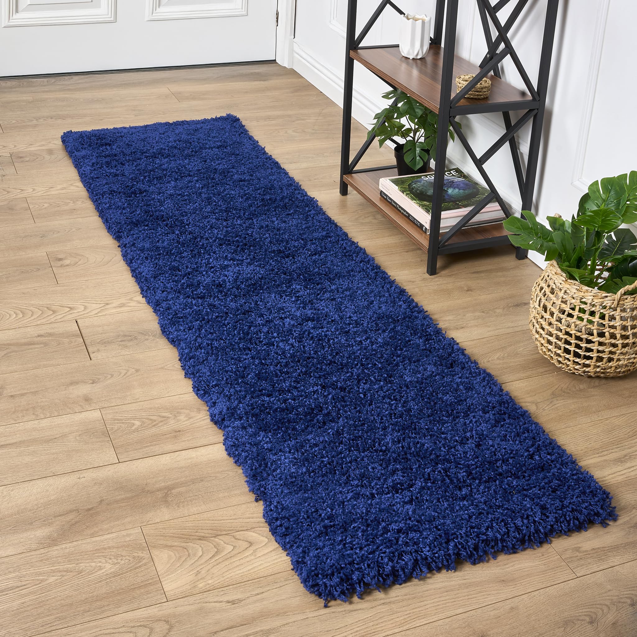 Bravich Navy Blue Shaggy Rug 80 x 150cm (2'7" x 4'11") 5cm Pile Medium Thick Fluffy Living Room Hessian Backed Washable — view 90