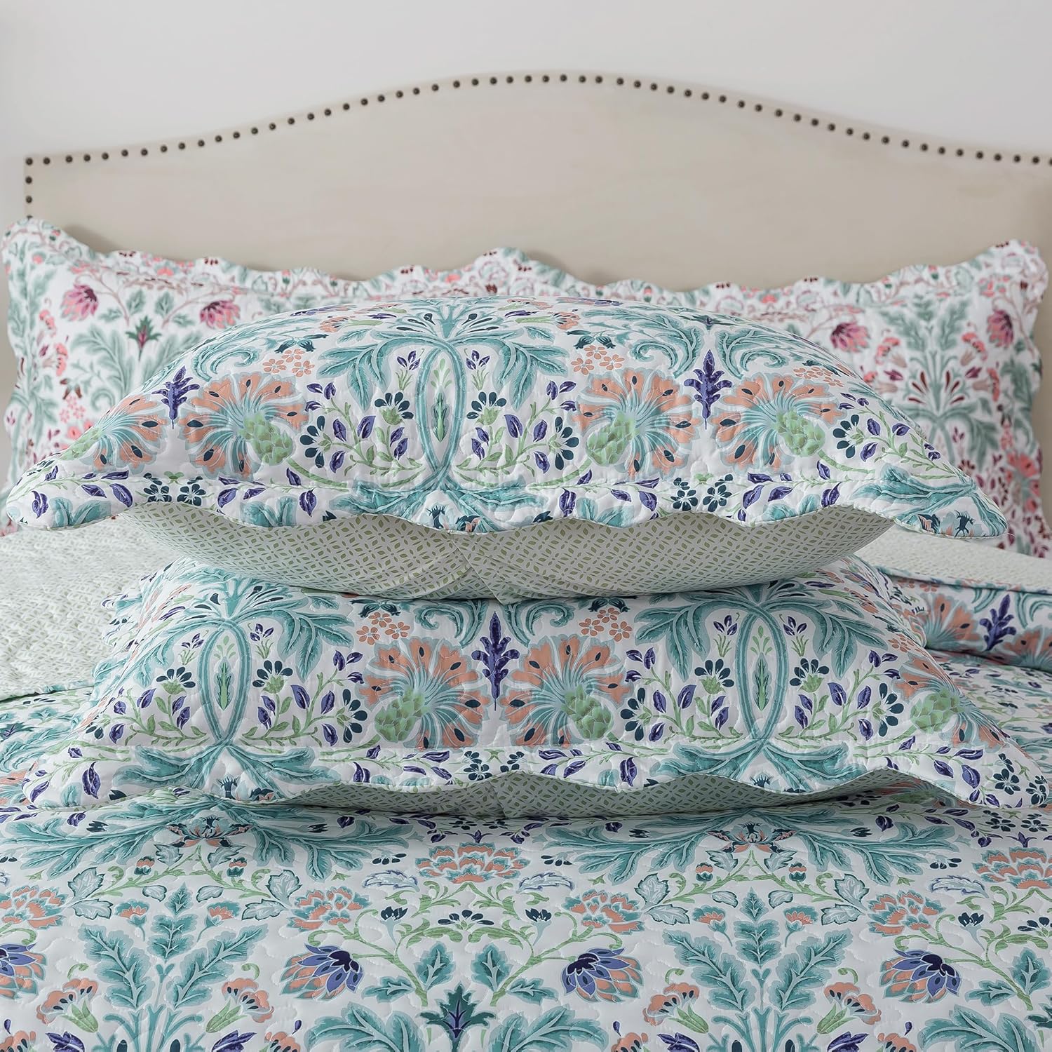 HoneiLife Queen Quilt Bedding Sets - Microfiber Quilt Sets for Queen Bed, 3-Piece Lightweight Bedspreads,Reversible Coverlets Rustic Bed Cover, Floral Bedding Sets for All Season Use
