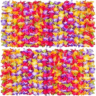 Ruisita 36 Pieces Hawaiian Party Decorations Colorful Hawaiian Fancy Dress Leis Necklaces Tropical Floral Luau Party Decor...