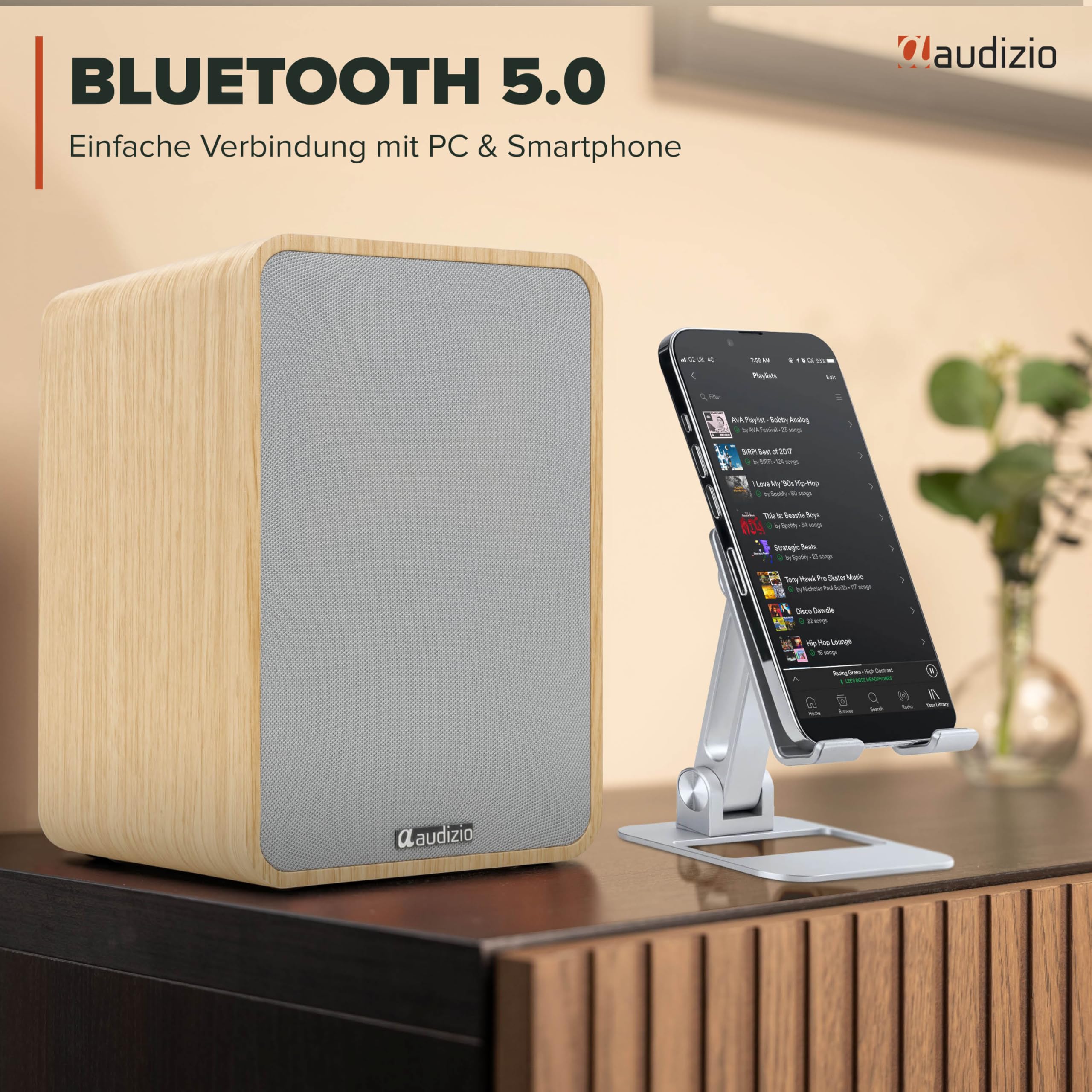 Audizio KS10 Aktiv Lautsprecher Boxen Set 120 Watt – HiFi Boxen mit Bluetooth 5.0 für TV, PC, Gaming – HiFi Lautsprecher mit Verstärker, HDMI ARC, Optisch, USB & Fernbedienung - Holz