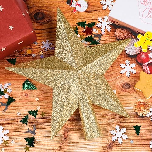Miniatura 6 de URATOT - Adorno decorativo para copa de árbol de Navidad, diseño de estrella brillante con purpurina, inastillable