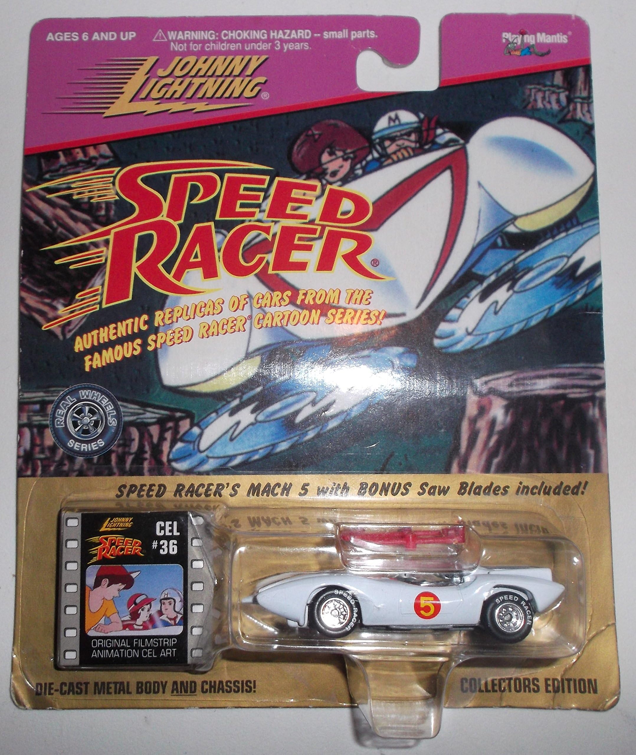 Johnny Lightning Speed Racer Mach 5 Replica Die Cast Metal Car w Bonus Saw Blades ~ 1997~ Collectors Edition ~ GOLD card