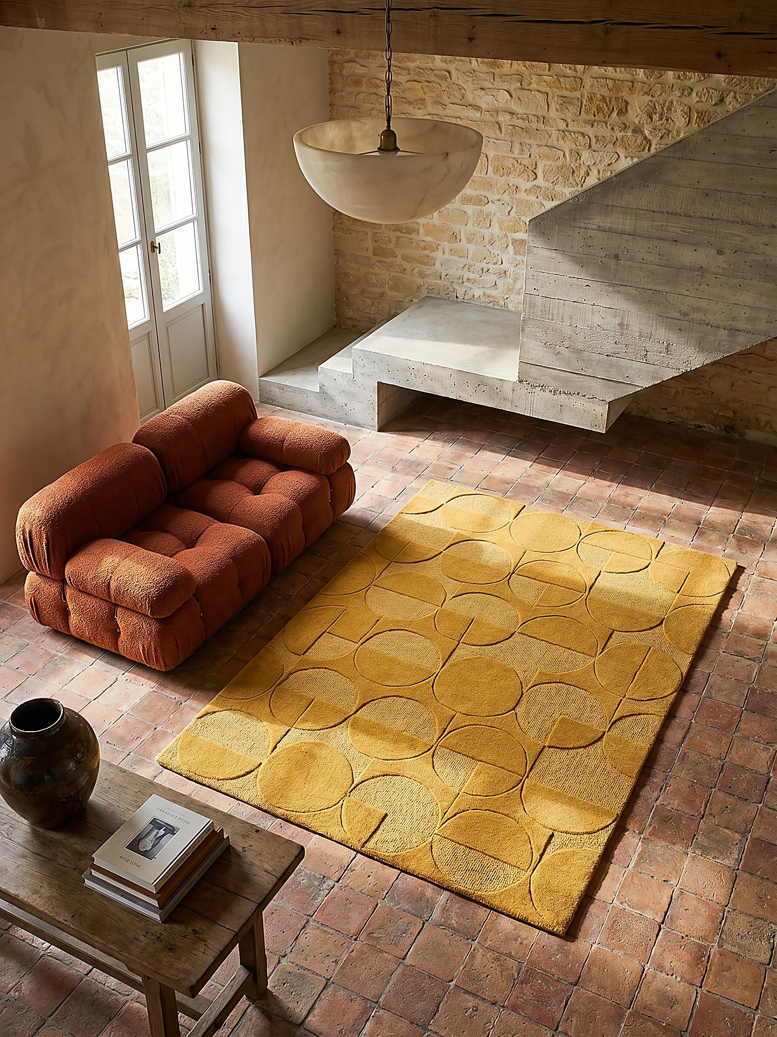 Tapis en Laine Motif Géométrique Dense et Robuste Jaune Moutarde 120 x 170 cm Salle à Manger | DEBEN