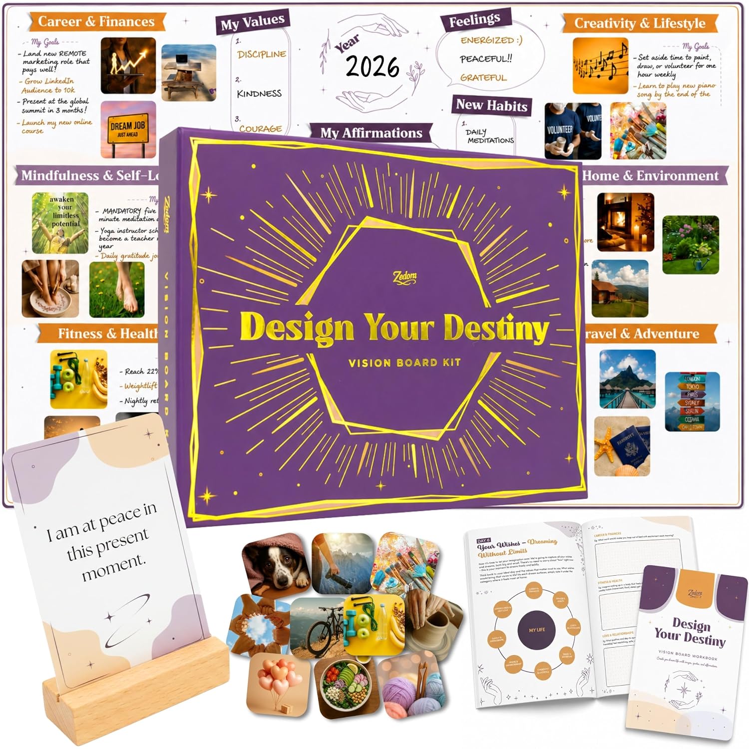 24-Day Guided Manifestation & Mindfulness Vision Board Kit with Positive Daily Affirmations Journey