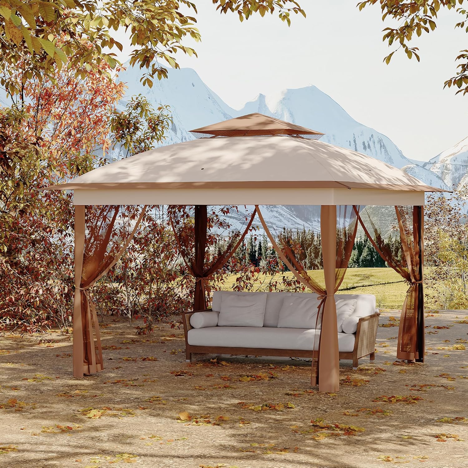 11×11 Pop Up Instant Gazebo Tent for Backyard, Pop Up Gazebo With Mosquito Netting, Outdoor Canopy Gazebos Waterproof With Portable Carrying Bag