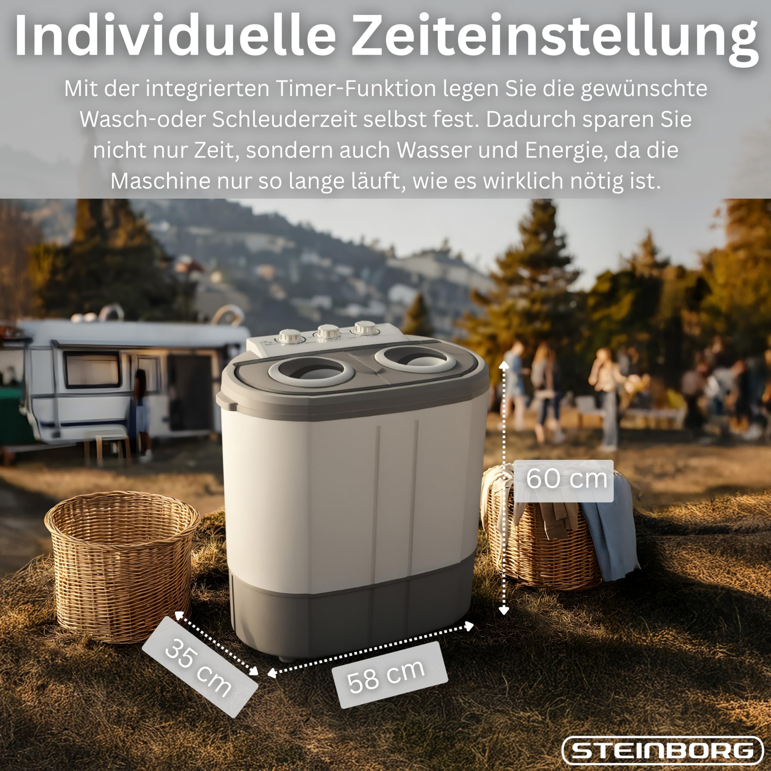Steinborg Mini Waschmaschine mit Schleuder 2-Kammer Toploader 3 kg 1 kg kompakt Camping Reisen Haushalt