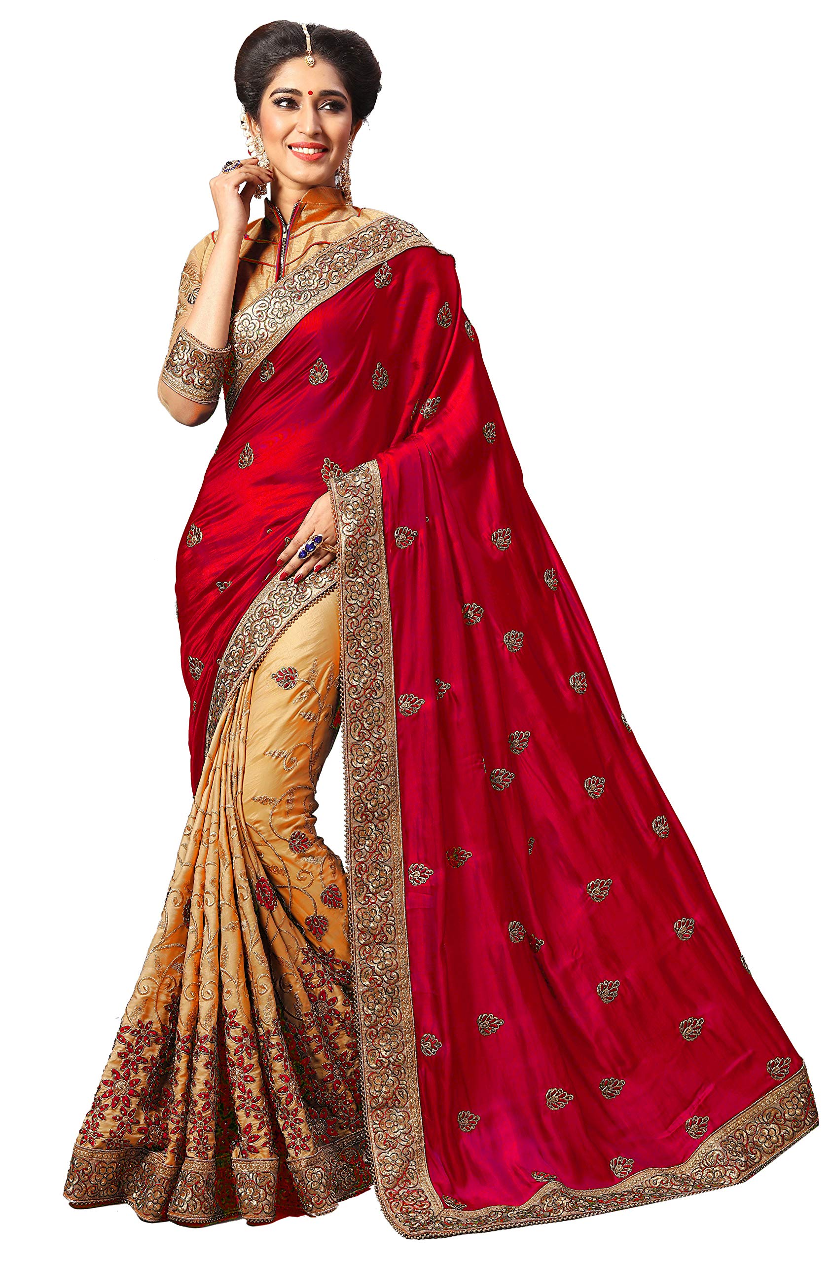 Nivah Fashion Women S Silk Embroidery Beads Border Work Half Half Saree With Blouse Piece Buy Online In Cayman Islands At Desertcart