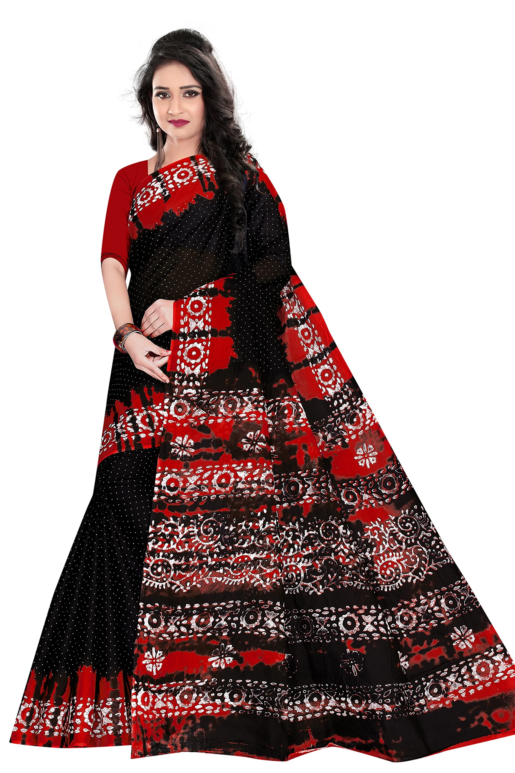 Tamaira Fashion Women's Plain Weave Pure Cotton Saree Without Blouse Piece(1920_Black)
