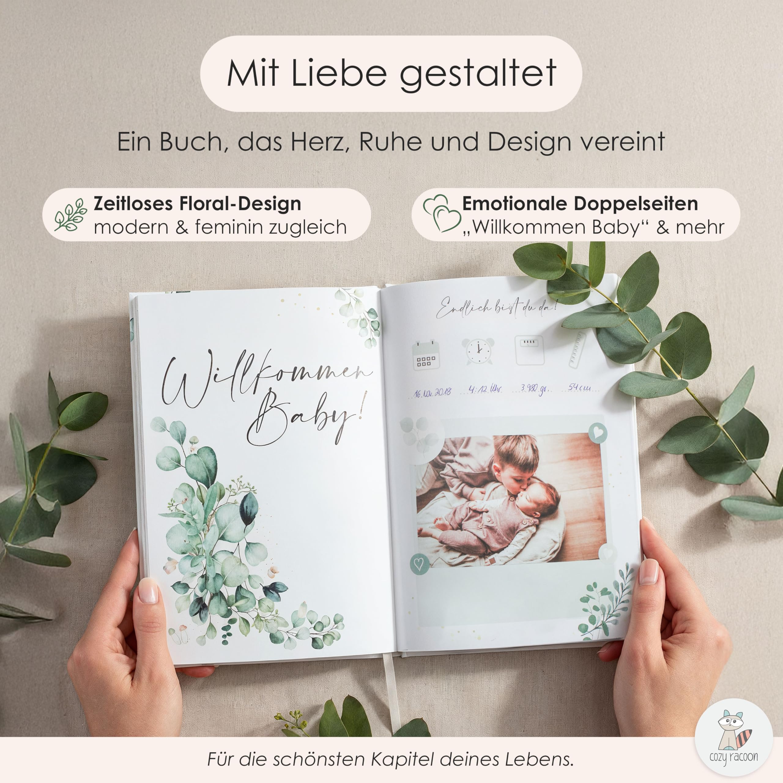 Diario di gravidanza | Diario per la gravidanza con tasca interna aggiuntiva e 158 adesivi I 120 pagine per i tuoi ricordi | Design floreale