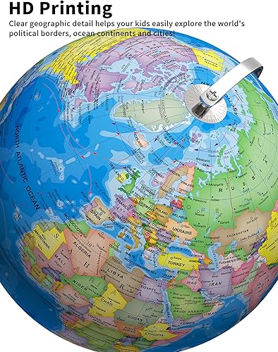 Miniatura 4 de Orionstar Globo mundial grande de 13 pulgadas con soporte, globo educativo para el aprendizaje de los niños, detalles coloridos del mapa del mundo