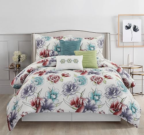 Miniatura 6 de Grand Avenue Juego de edredón de cama tamaño King, 6 piezas, edredones y juegos de cama color morado