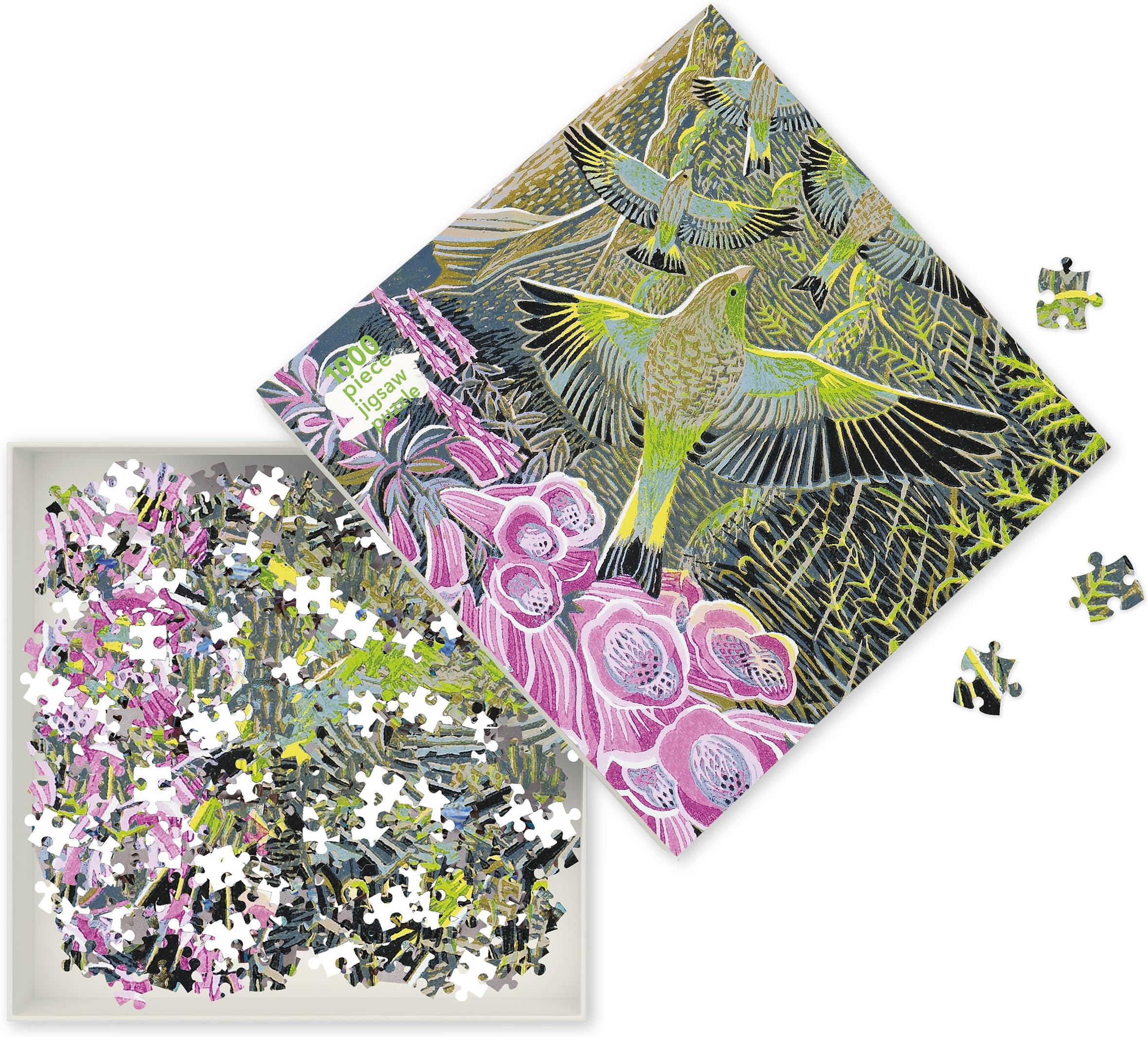 Flame Tree Gift Adult Jigsaw Puzzle Annie Soudain: Foxgloves and Finches: 1000-Piece Jigsaw Puzzles