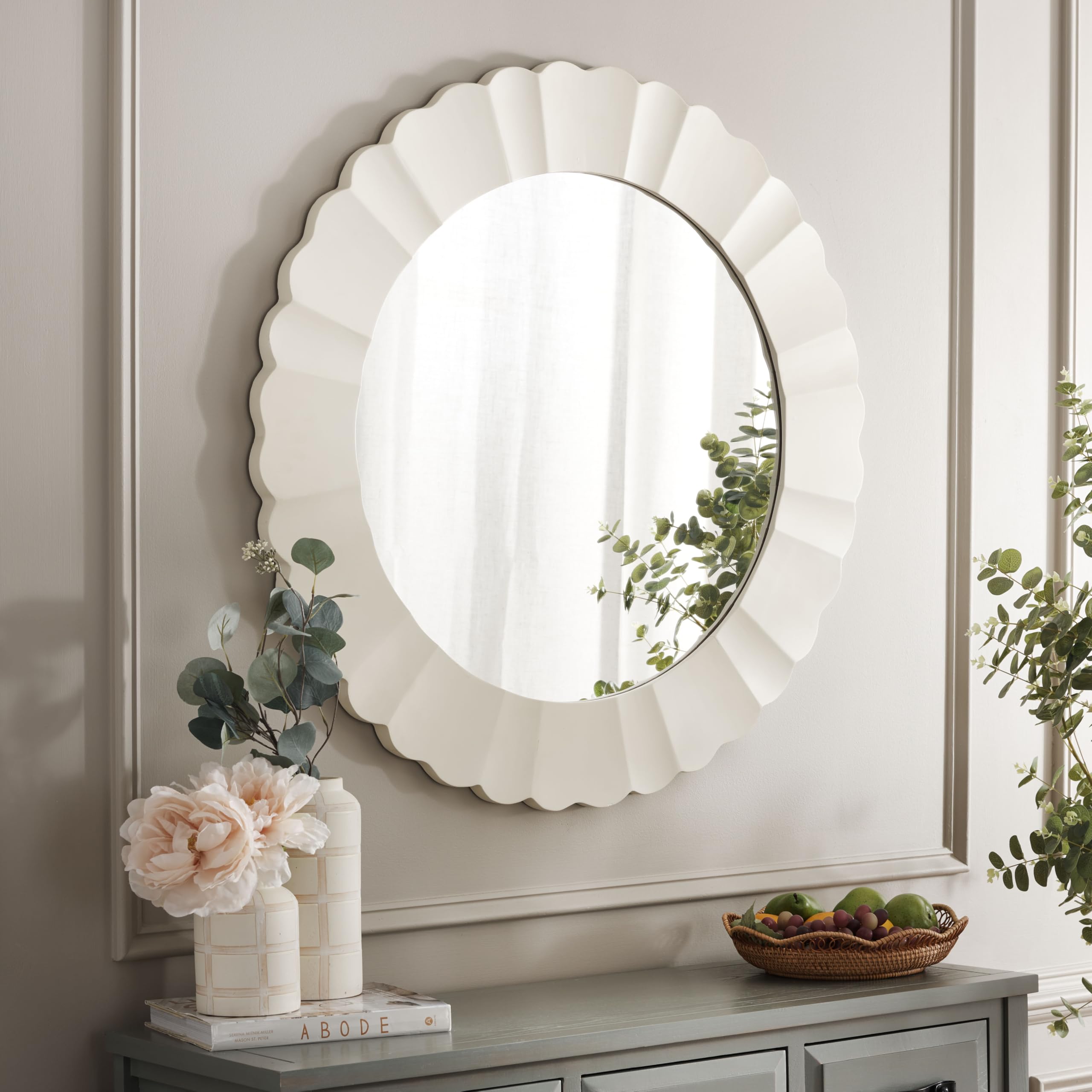 SAFAVIEH Home Collection Nooa Soft White 36-inch Round Decorative Accent Wall Mirror