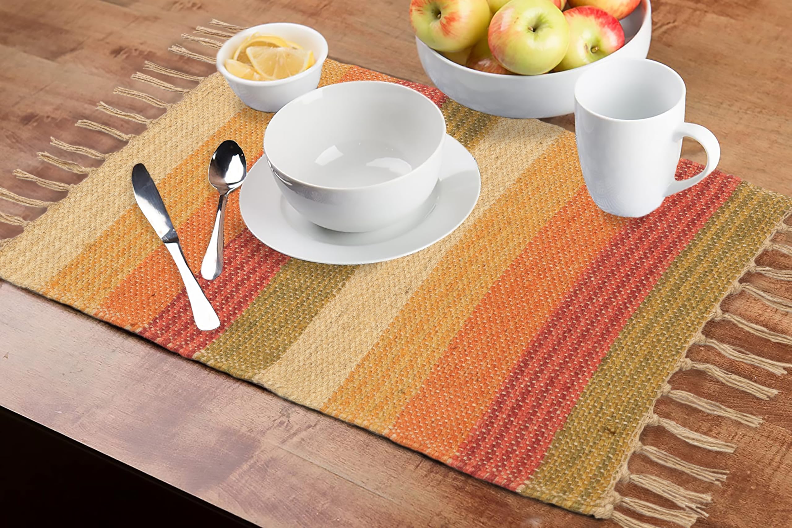 THE HOME TALK Jute Table Placemats | Best for Dining Room, Shelves, Bedside Table | 13" x 19" Durable Table Mat Set of 6