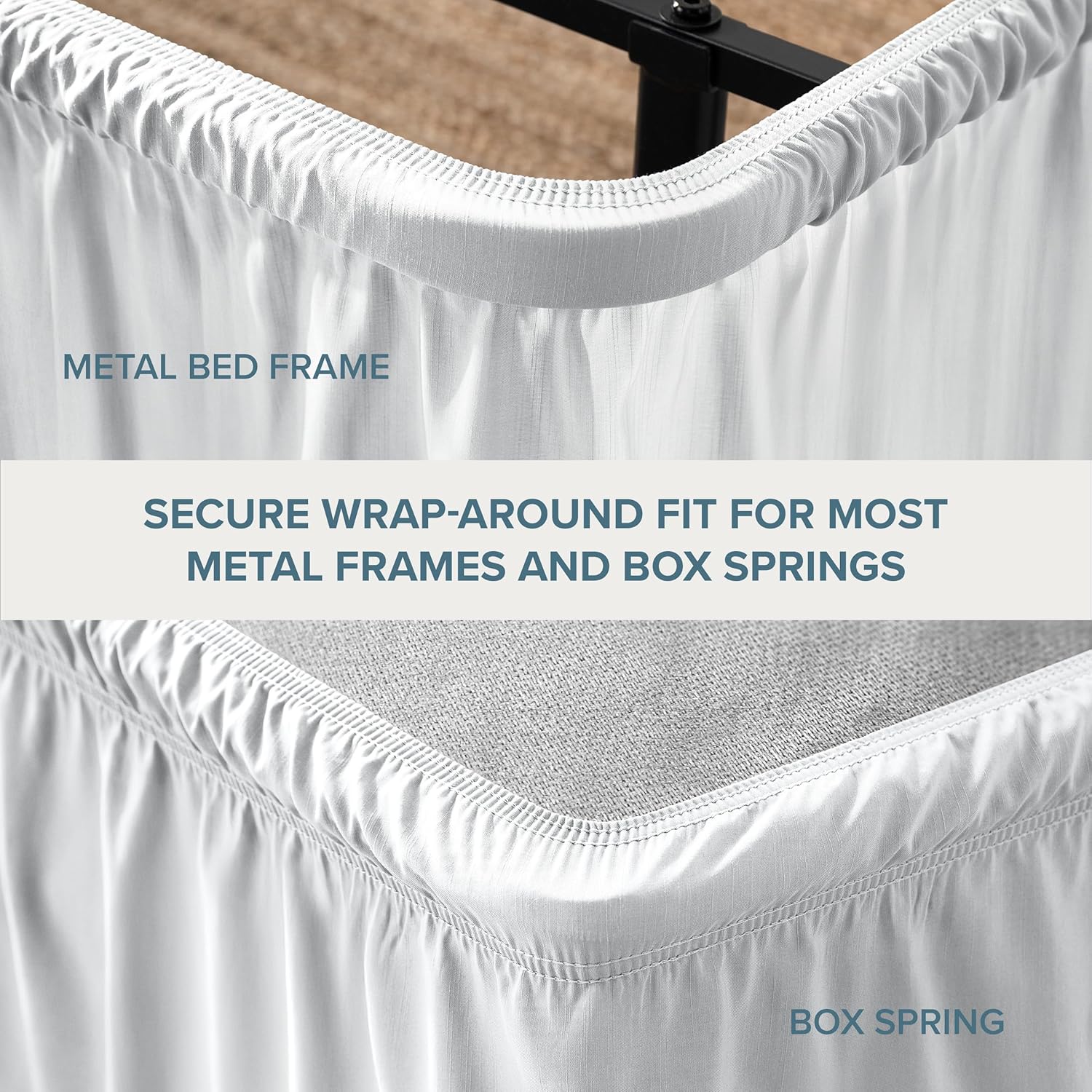 Bare Home Wrap Around Bed Skirt - for Queen Size Beds with 15 inch Tailored Drop - Easy Fit Elastic Strap - Adjustable and Ruffled Style - Wrinkle, Fade, and Stain Free (Queen, White)