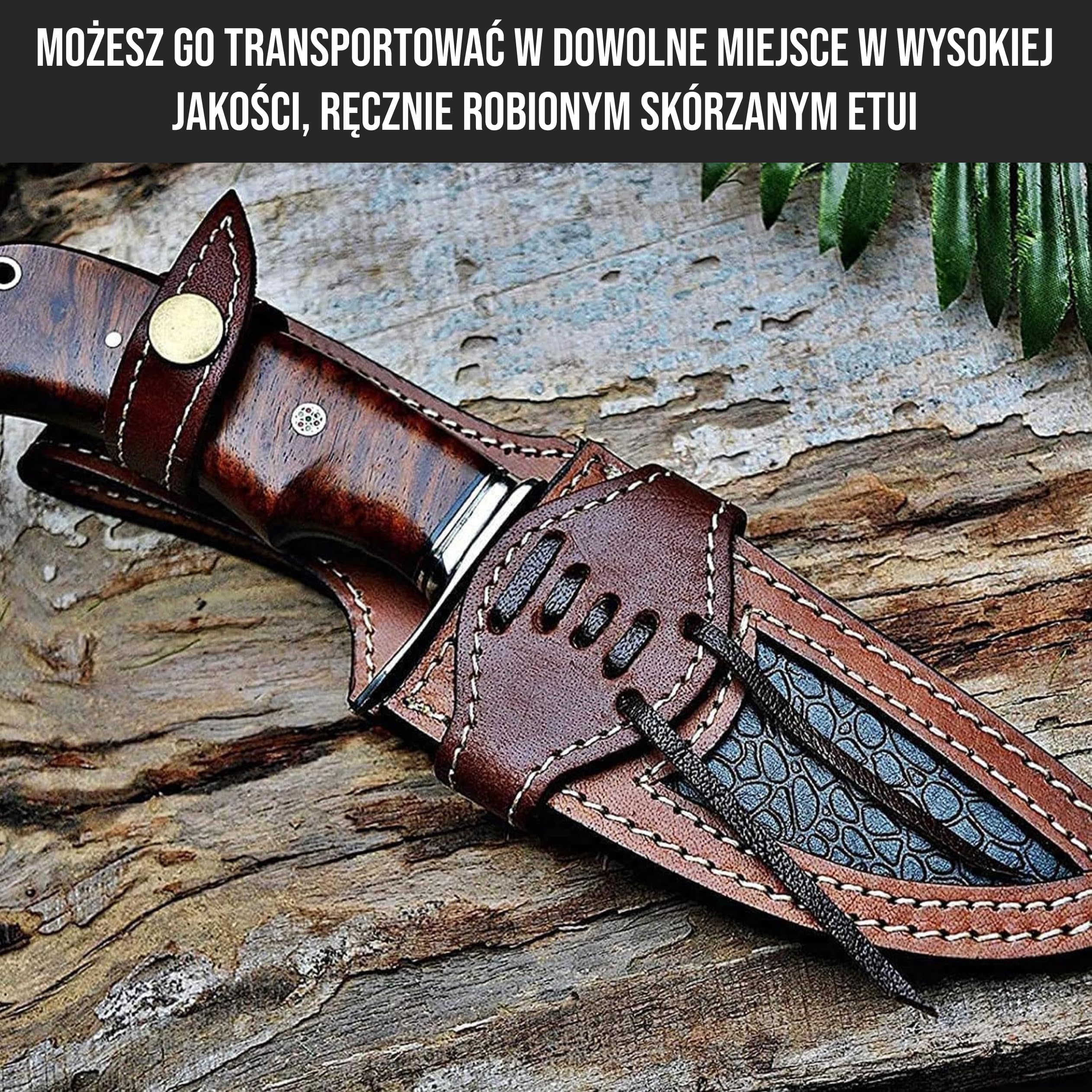 BIGCAT ROAR Ręcznie Wykonany Nóż Myśliwski z Damastu - Nóż Stały do Bushcraftu z Pokrowcem i Rączką z Orzecha - 10″ Nóż do Skórowania EDC - Myśliwy na Niedźwiedzie