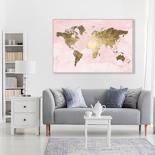 Miniatura 4 de The Oliver Gal Artist Co. Mapamundi - Lienzo enmarcado para pared, diseño de mapas y banderas