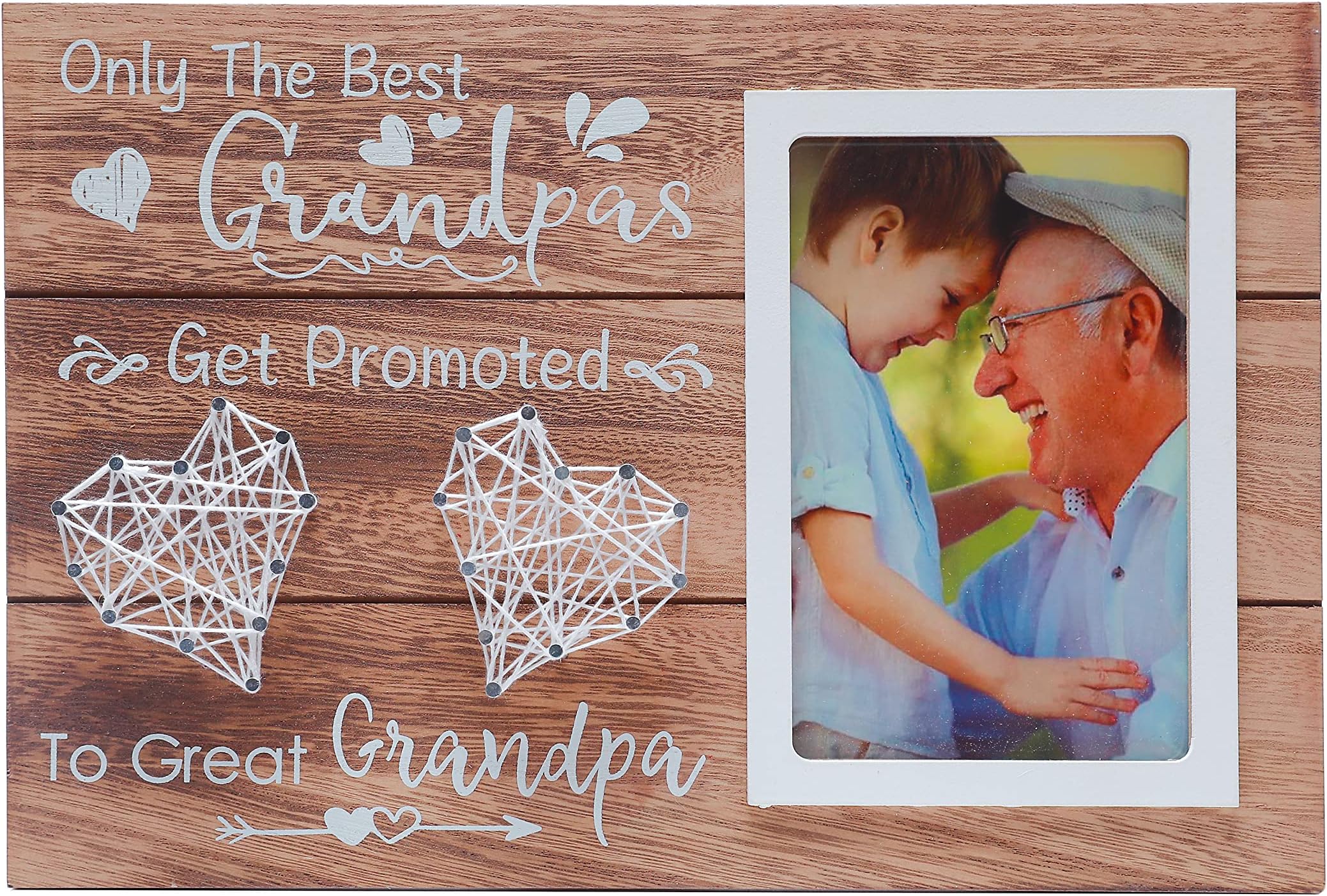 SHYi Grandpa and Grandchildren Picture Frame with 3D string heart-Thanksgiving, Christmas，Birthday, Father day and Pregnancy Announcement Gift for Grandpa and Newly Grandfather -Wooden Frame 4x6 Photo