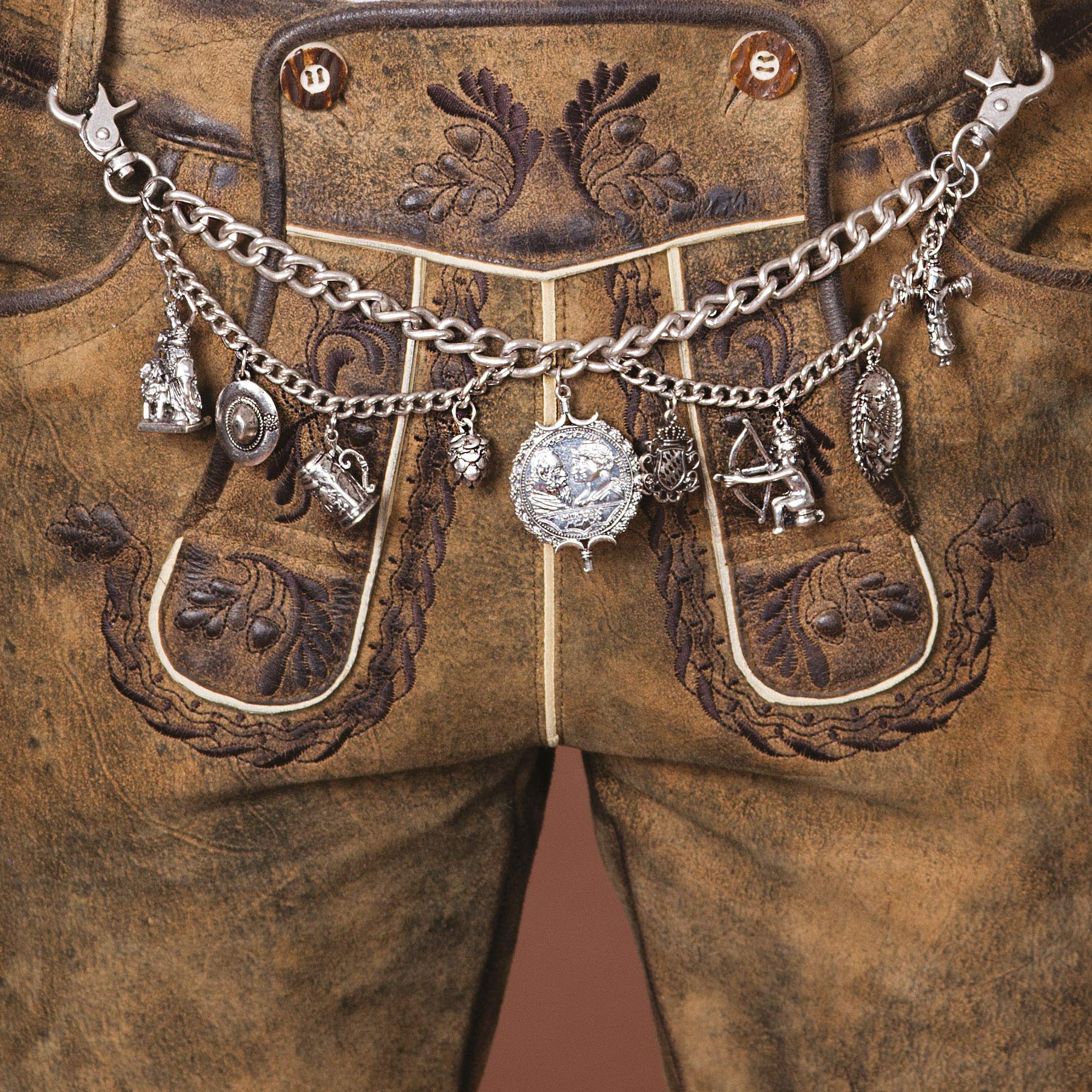 Trachten Charivari Herren Charivari Kette Schmuck Lederhosen Anhänger Accessoires Silber Münzen Jagd Bayern