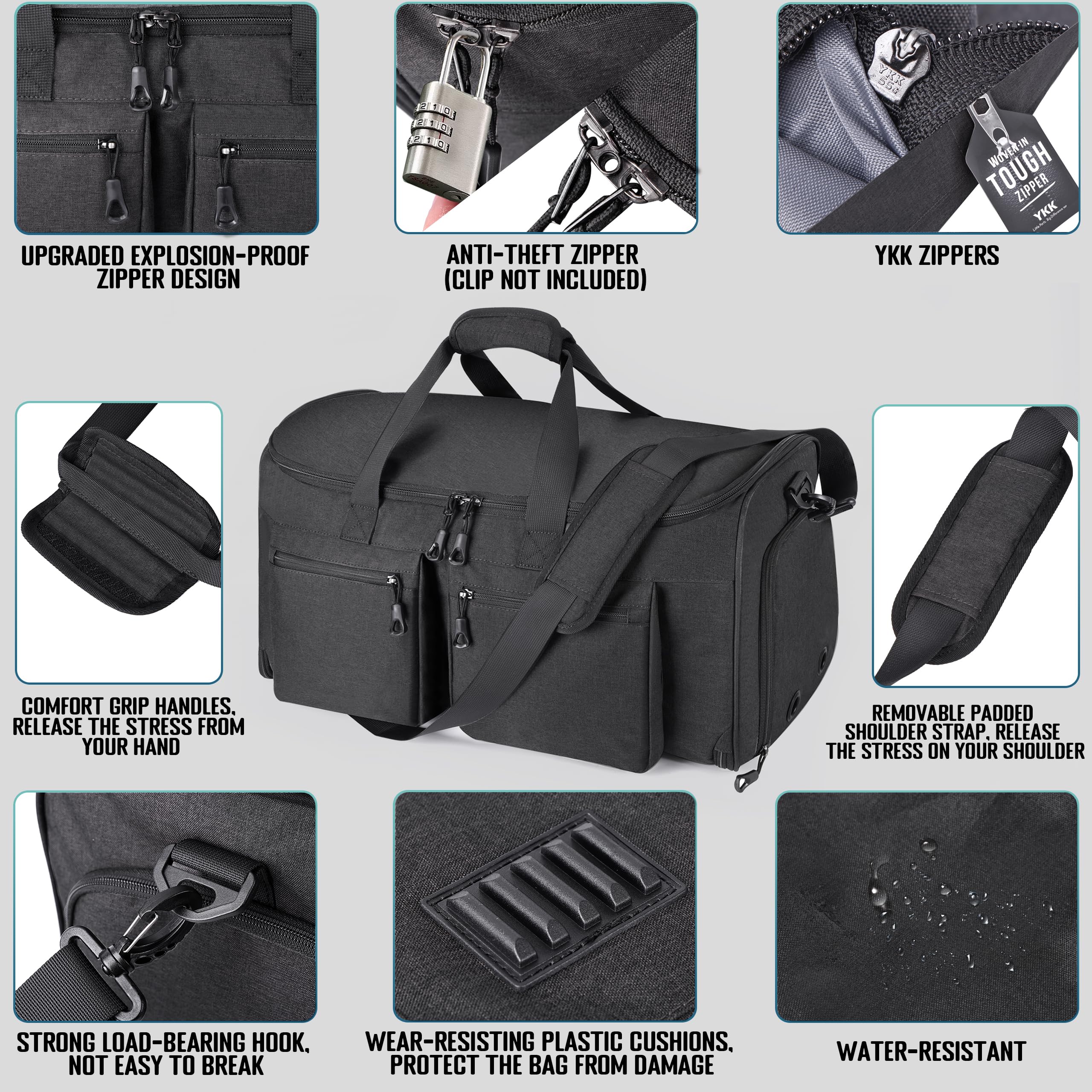 HILOMON Umwandelbare Kleidertasche mit Netz-Aufbewahrungstasche, wasserabweisend, Handgepäcktasche mit Anzugfach, 2-in-1-Hängetasche, Reisetasche, Schwarz, Carry-On 20-Inch, Reisetasche