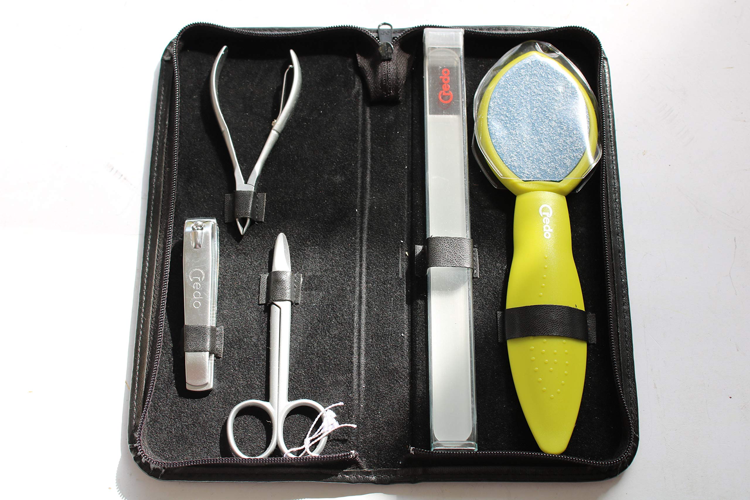 Credo Solingen Pedicure Set Inhalt: 5 tlg. Glasfeile, Nagelzange, Nagelschere, Keramikraspel + Nagelknipser - Neu!