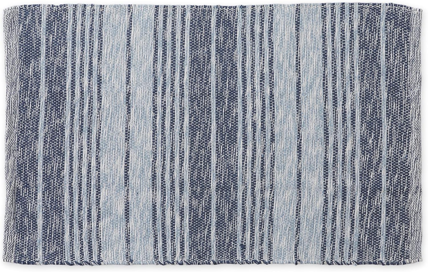 DII Woven Rag Rug Collection Recycled Yarn Variegated Rustic Stripe, 2x3', French Blue