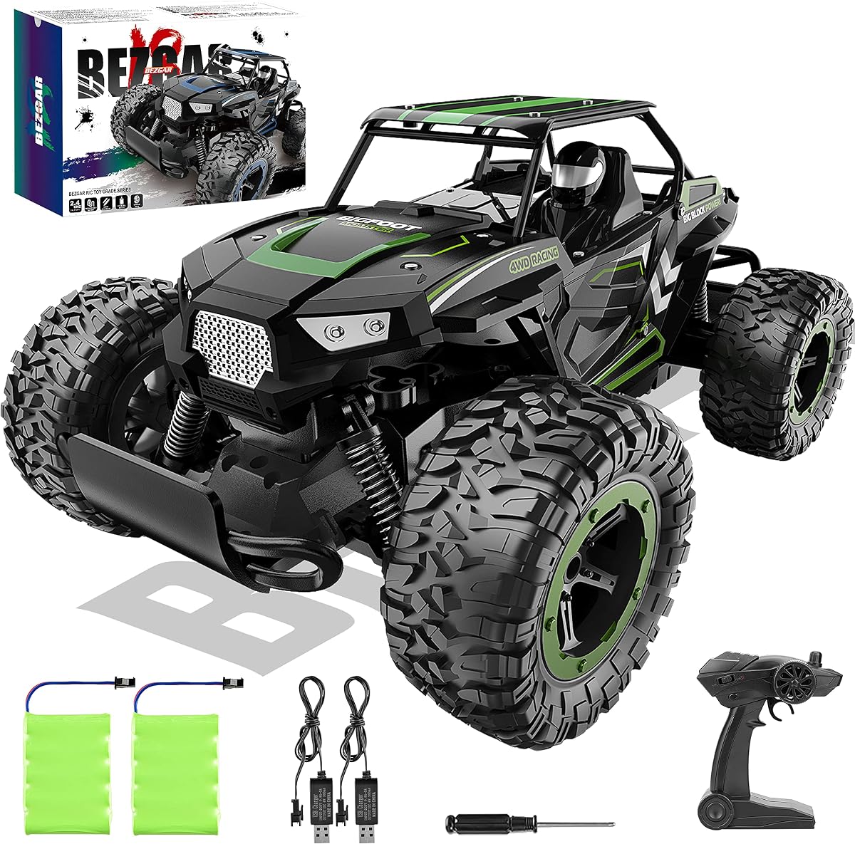 Coche teledirigido BEZGAR TB142 - Coches RC 1:14 para niños y adultos | Todo Terreno 2WD Eléctrico Todo Terreno, Vehículo Camión De Juguete Sobre Orugas De 20 Km/h con Dos Baterías Recargables