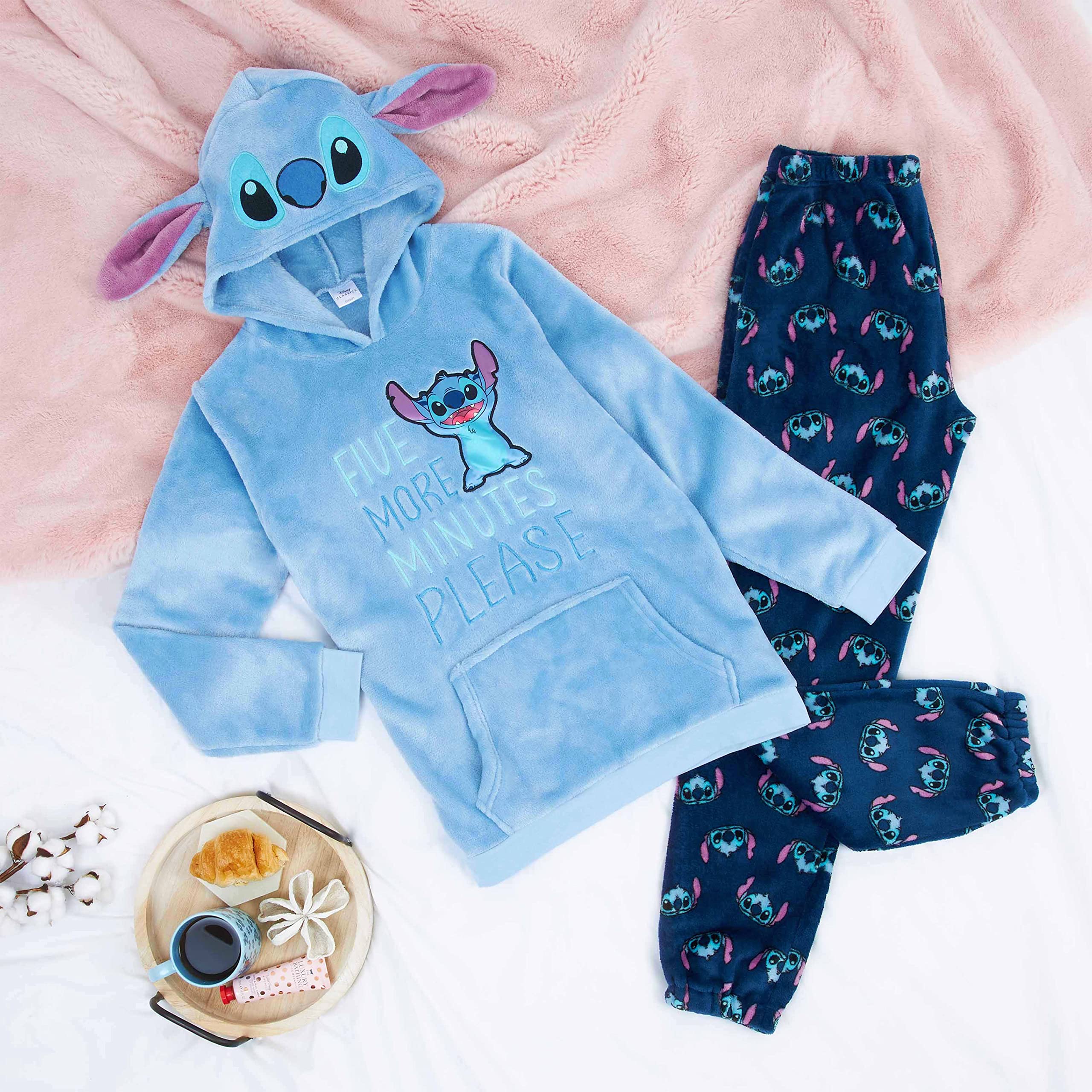 Disney Pigiama Donna Invernale Pile Stitch Minnie Minou Simba Winnie The Pooh