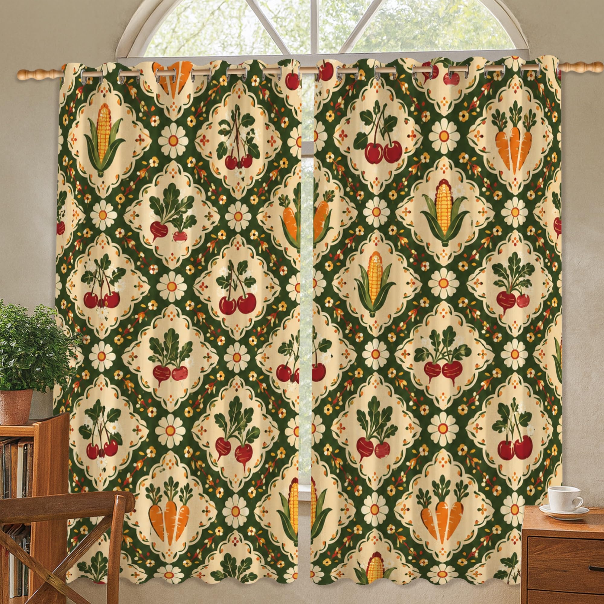 Rideaux occultants rustiques à isolation thermique vert automne pour petite fenêtre de chambre