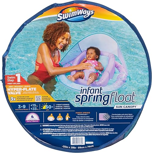 Miniatura 5 de SwimWays Flotador de primavera para bebé infantil con toldo ajustable para el sol, sirena púrpura claro 6067866