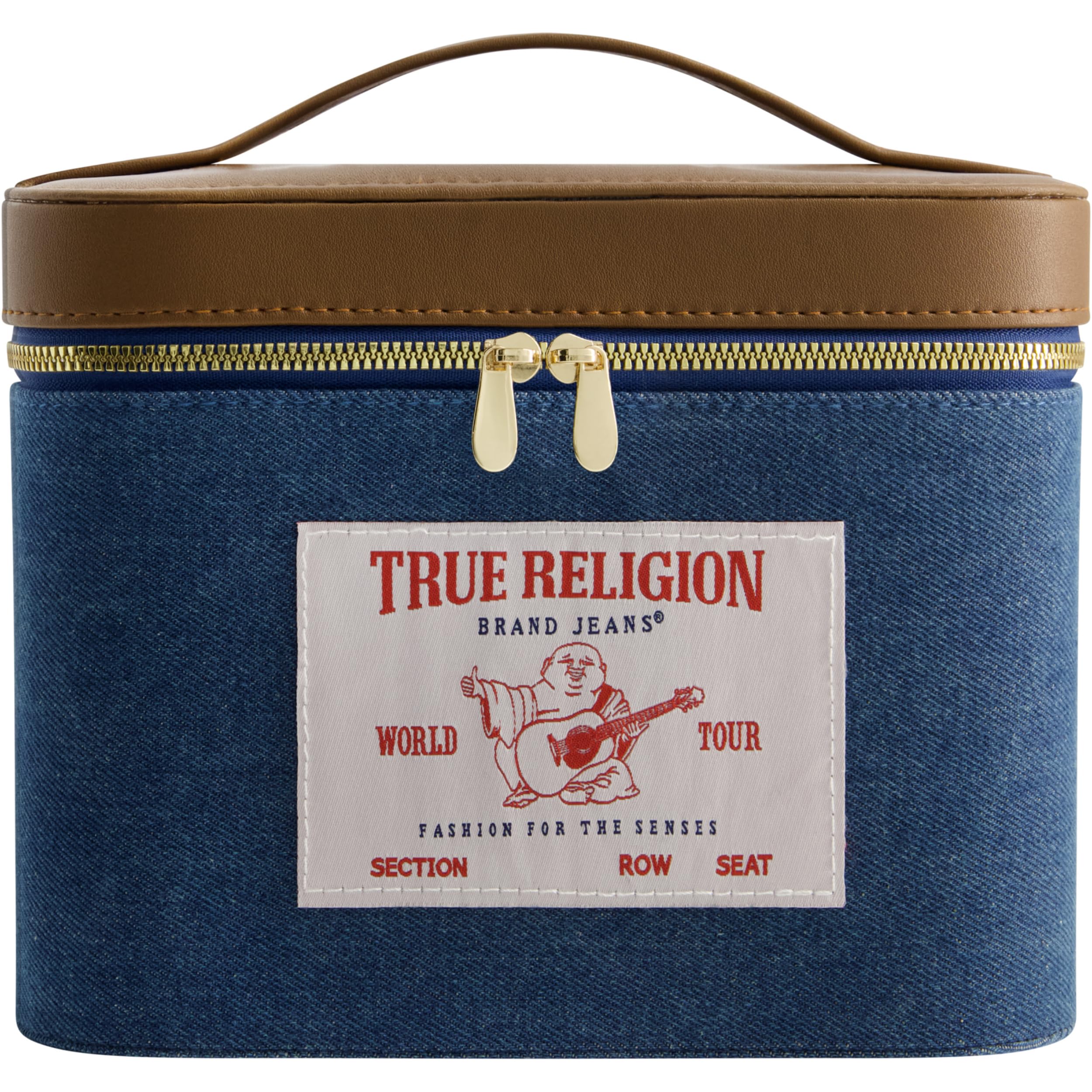 True Religion Beauty case da donna, grande organizer da viaggio con specchio, denim