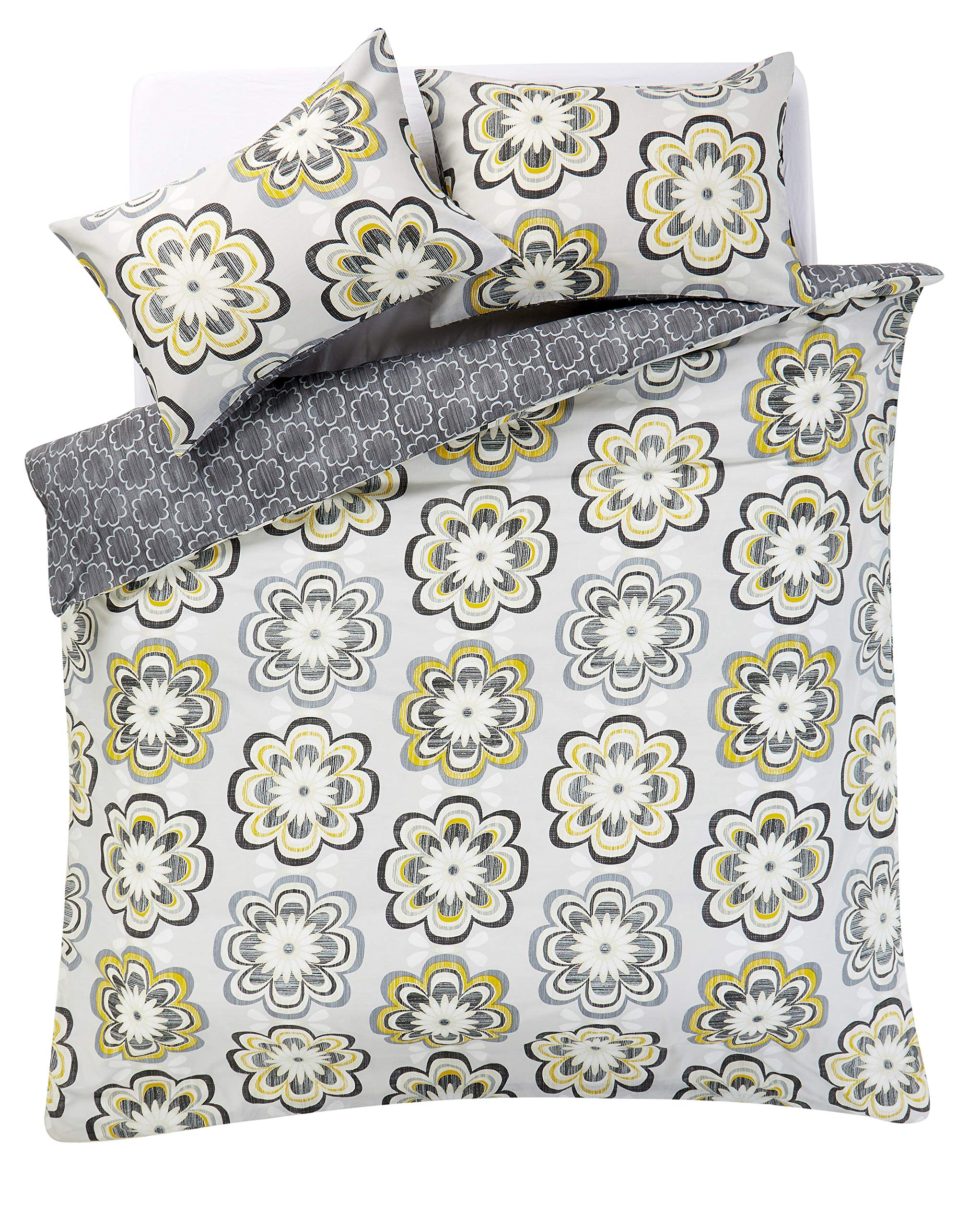 Looms & Leaves Peony-Ochre / Mustard Luxuries Zara Peony Printed Reversible Duvet Quilt Cover+Pillow Case Bedding Set (Peony-Ochre/Mustard, Single)