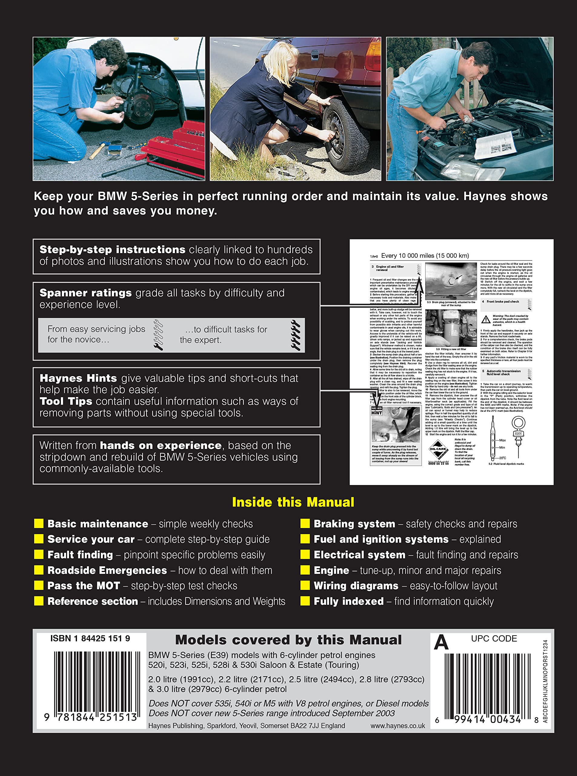 BMW 5-Series 6-cyl Petrol (April 96 - Aug 03) Haynes Repair Manual: 96-03